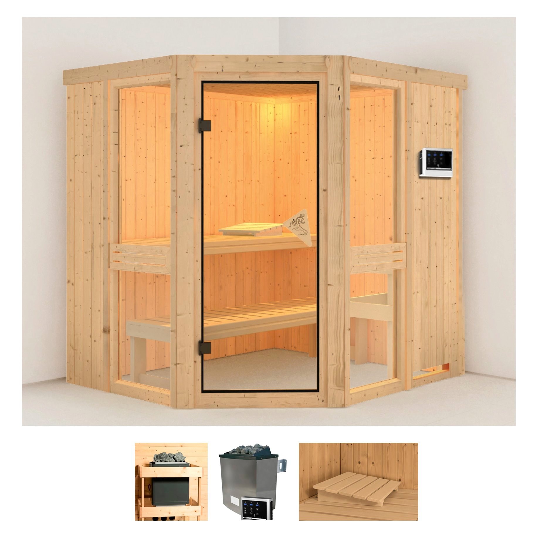 Karibu Sauna "Aline 1", 9-kW-Ofen mit externer Steuerung