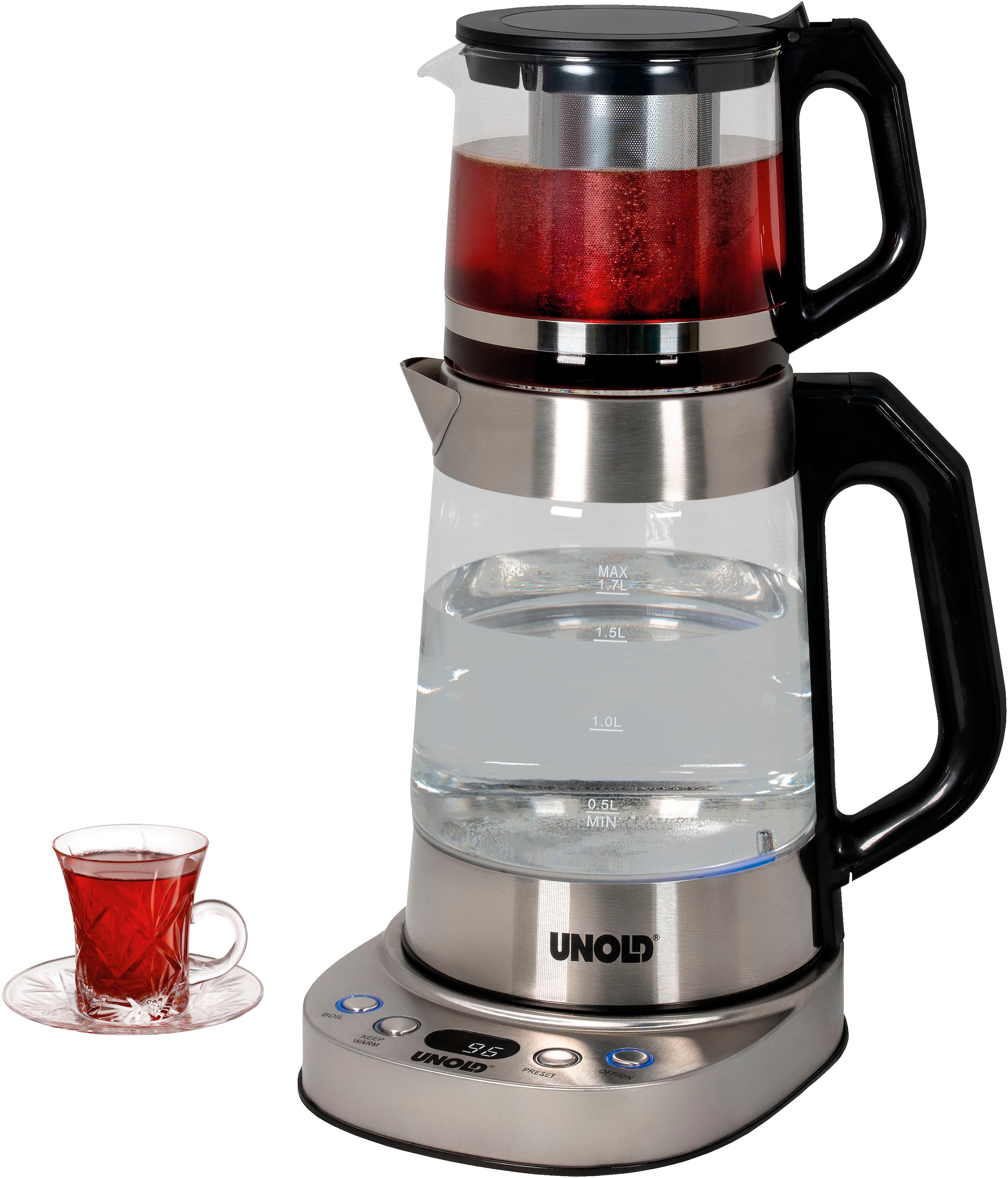 Unold Schwarz/Silber Samowar Selin 18215 – 2-In-1 Teekocher & Wasserkocher Mit 1,7 L Wassertank, 1,0 L Glasteekanne, Warmhaltefunktion & 1800 W **B-Ware – Geprüft** - Image 5