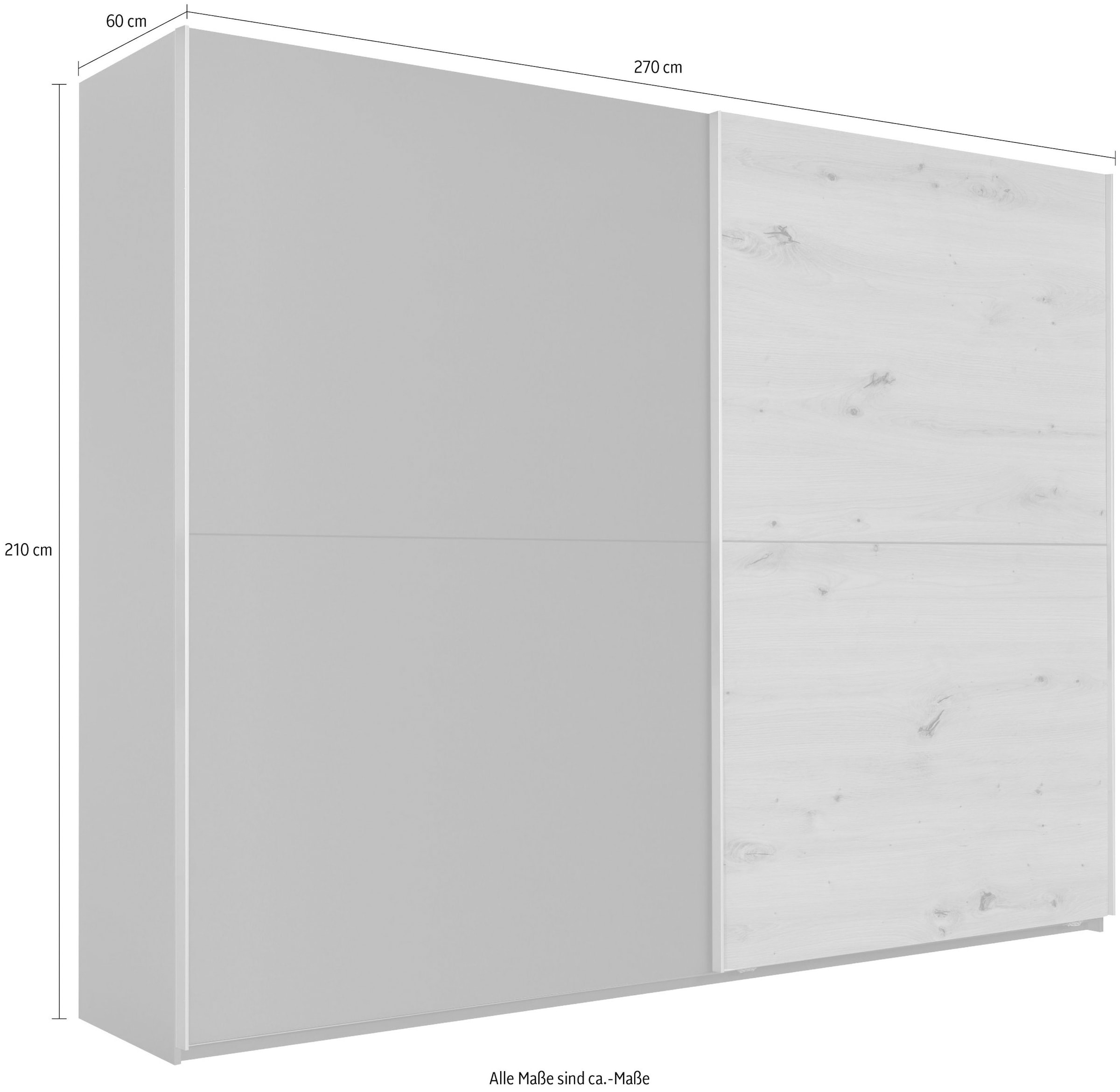 Schlafkontor Schwebetürenschrank »Mesio, 2-türiger Kleiderschrank, Schiebetürenschrank mit viel Stauraum« inklusive Hoteleinteilungen außen und Einlegeböden oben
