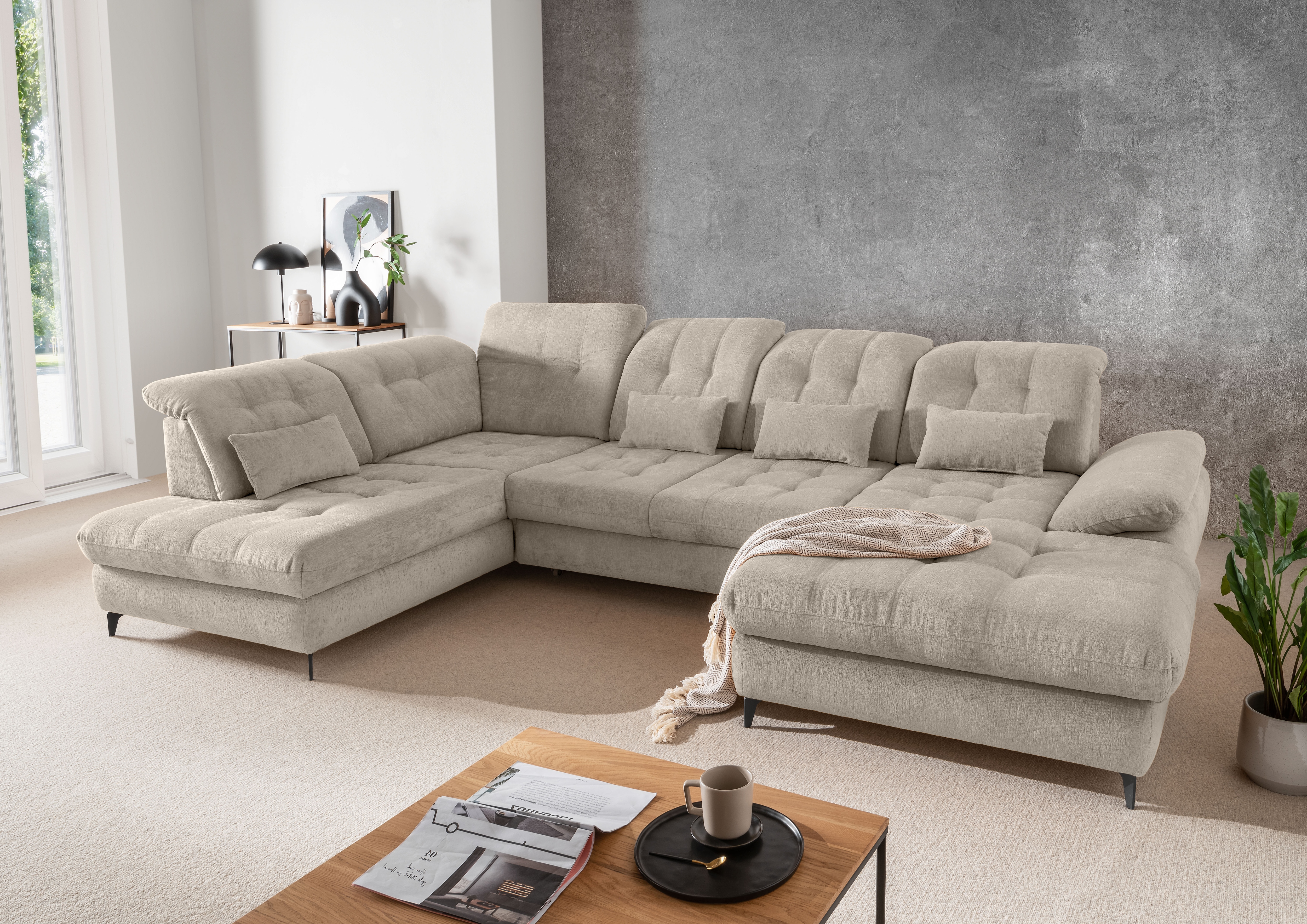 Home affaire Ecksofa "Delphino, Multifunktionen, 358 x 216 cm, modern & bequem" Microfaser, L-Form, Bettfunktion, Nierenkissen, Verstellungen