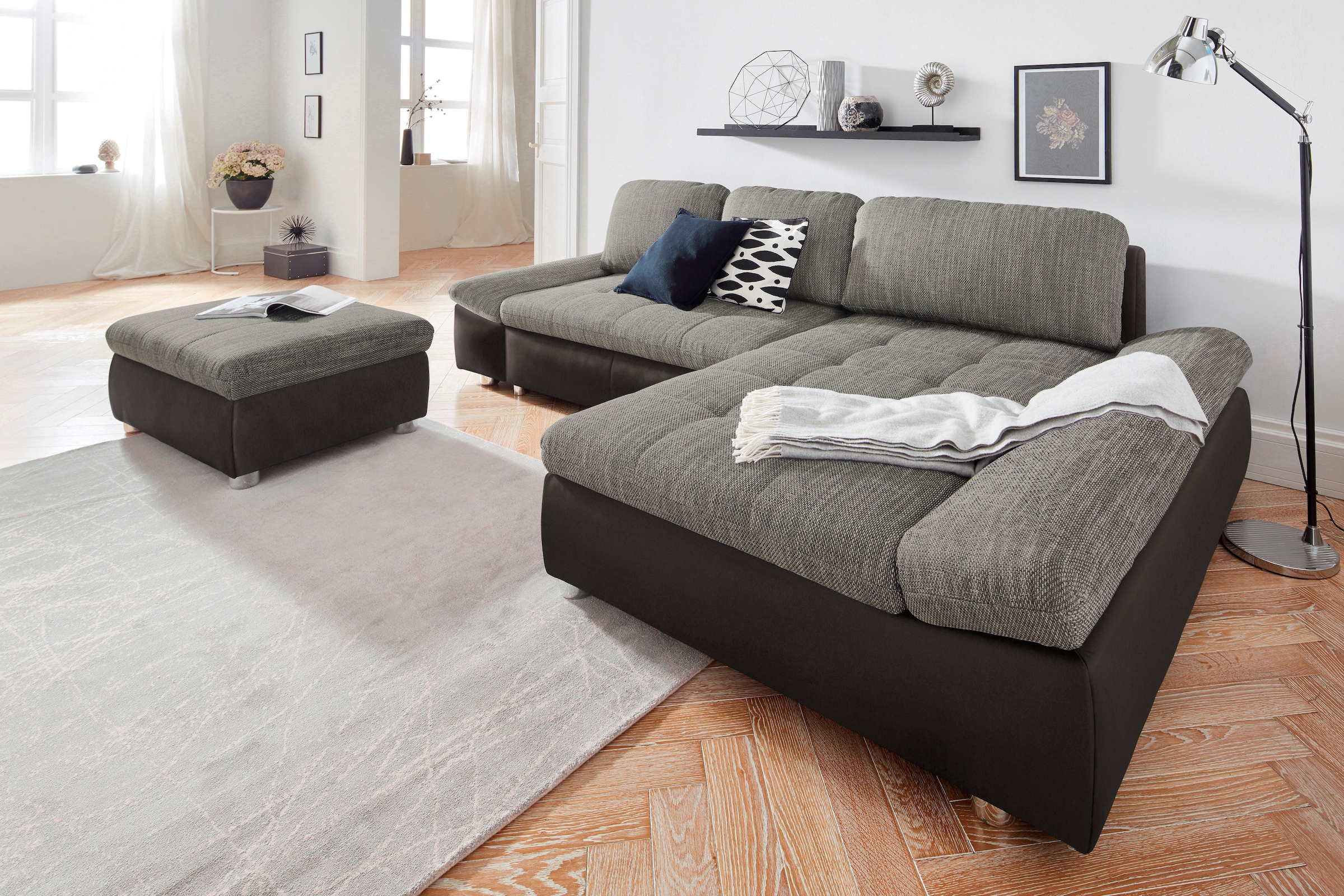 sit&more Ecksofa "Bergamo L-Form", wahlweise mit Bettfunktion, Bettkasten und Armteilfunktion