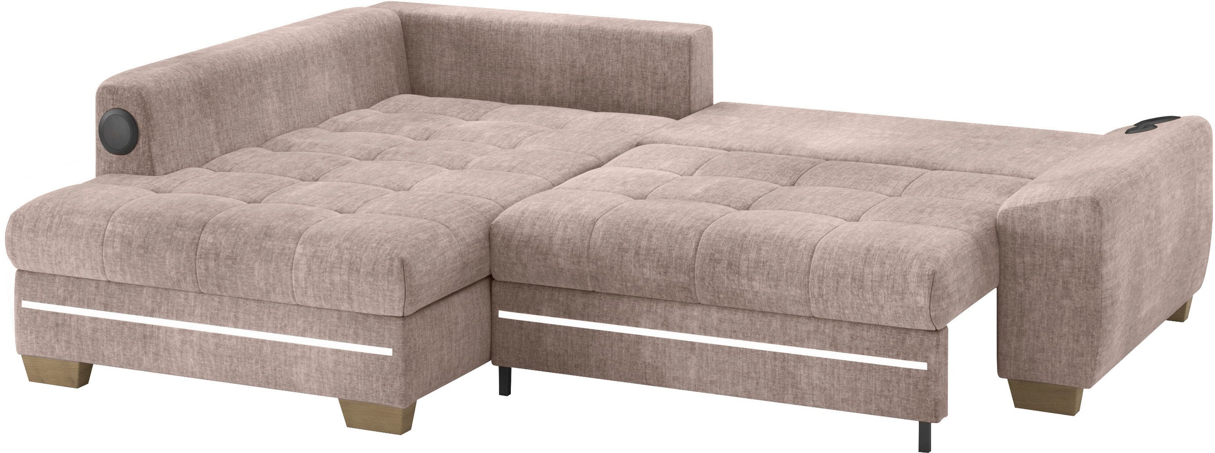 Mr. Couch Ecksofa »Nikita II, L-Form«, mit Kaltschaum, RGB-LED, Soundsystem, wahlweise mit Bett, Bettkasten