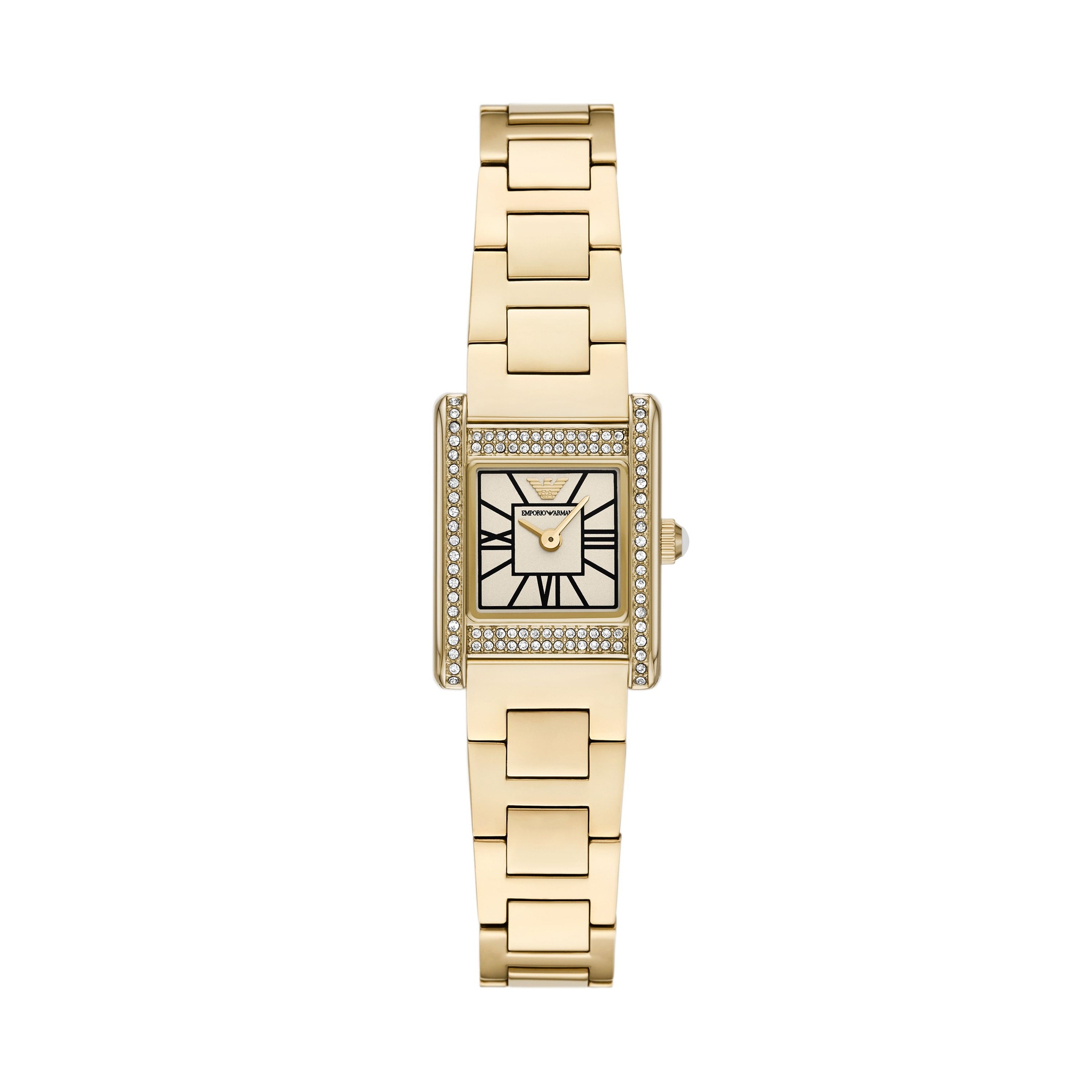 Emporio Armani Quarzuhr Armbanduhr, Damenuhr, Edelstahlarmband, analog, Glassteine