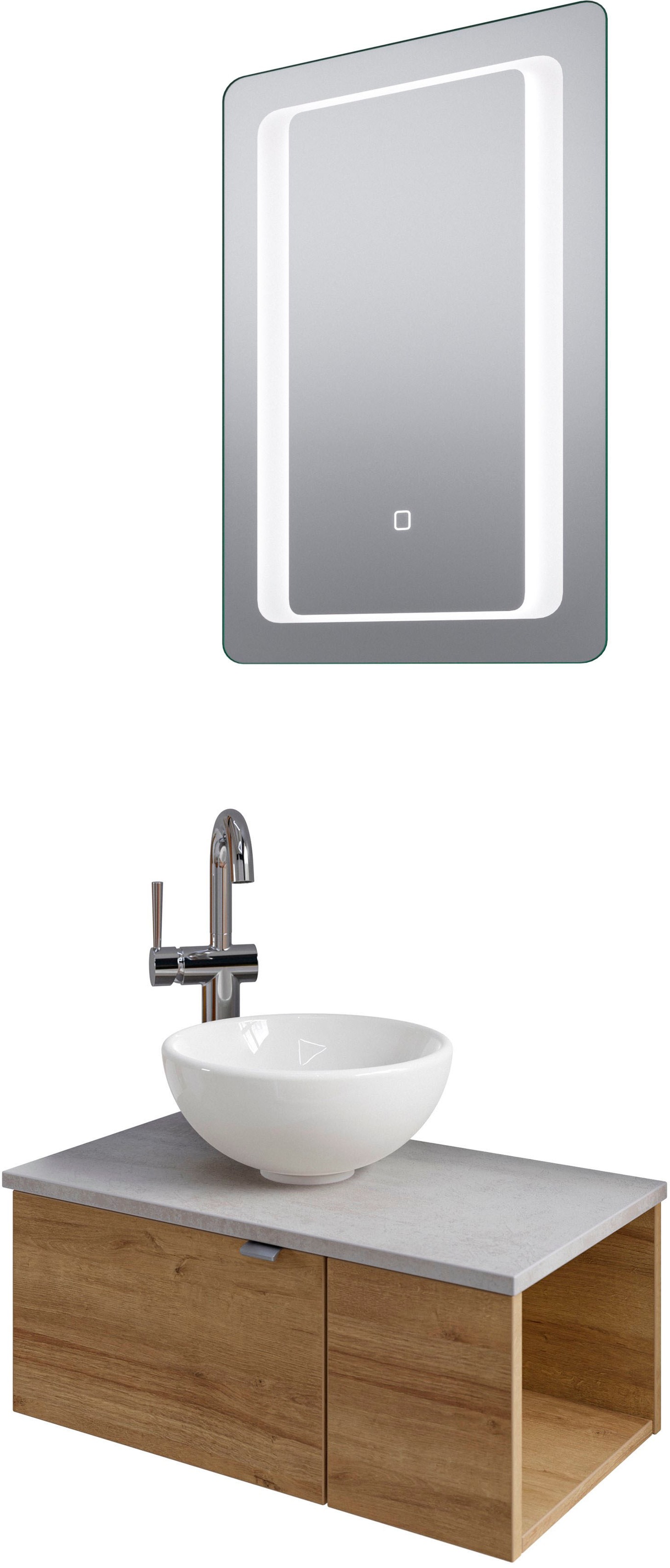 Saphir Badmöbel-Set »Serie 6915«, (4 St.), Gäste-Bad, 61 cm breit, mit LED-Spiegel, offenem Fach und 2 Türen