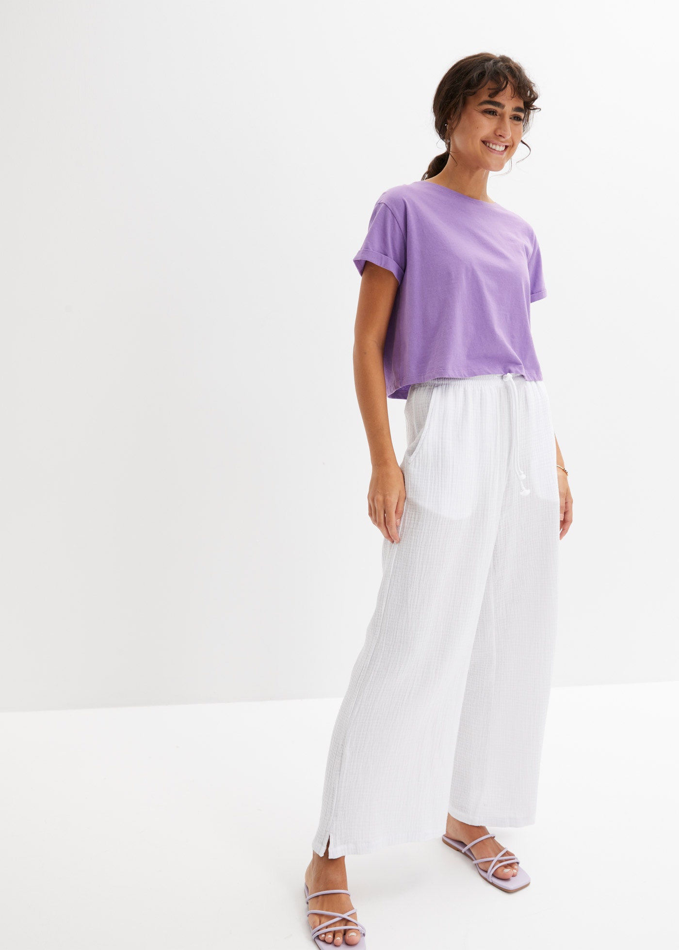 bonprix Palazzohose »Palazzo-Hose aus Musselin«  aus Musselin, lockere Passform, elastischer Bund, knöchellang