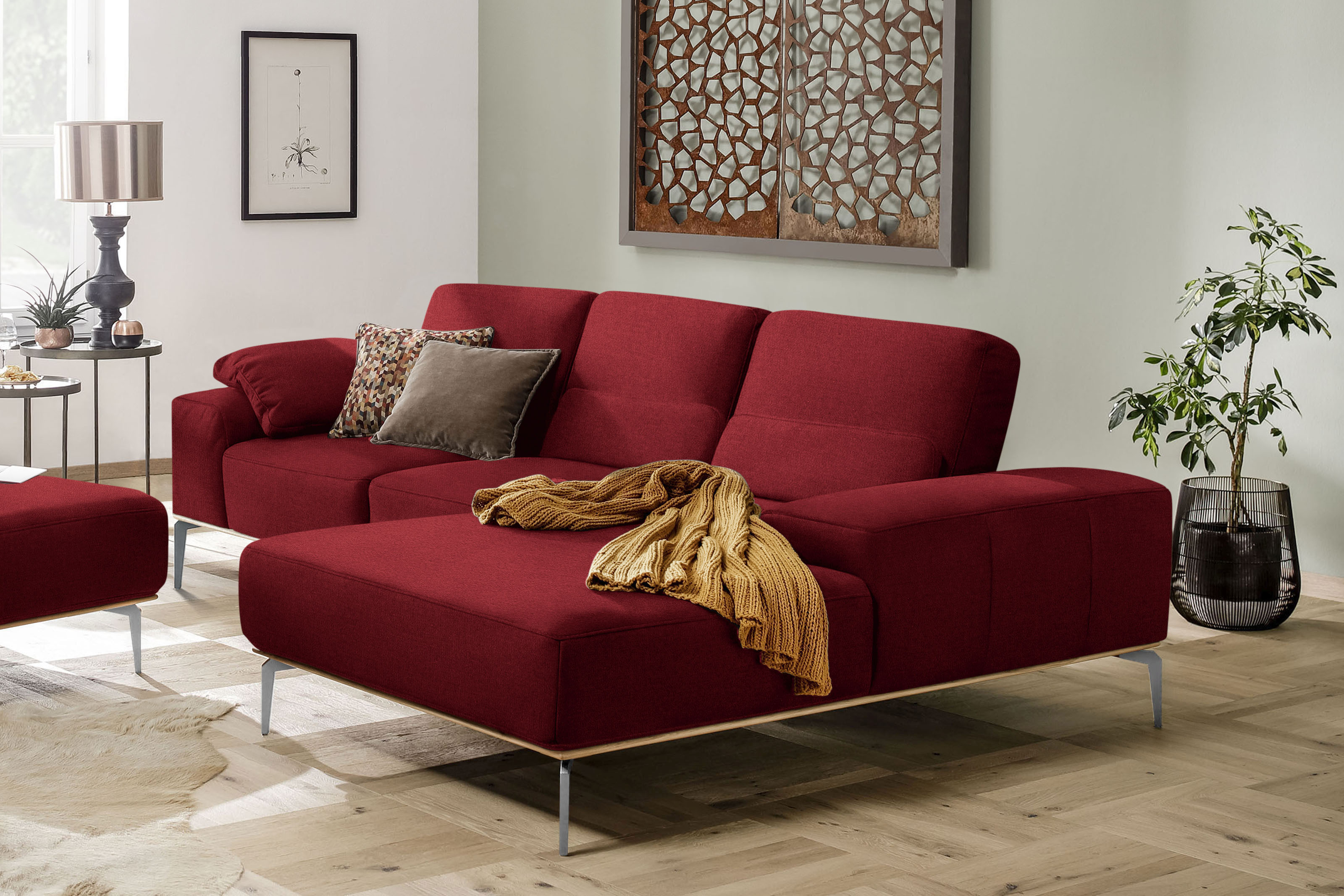 W.SCHILLIG Ecksofa "run, Designsofa mit tollem Sitzkomfort, L-Form" mit elegantem Holzsockel, Füße in Chrom glänzend, Breite 279 cm