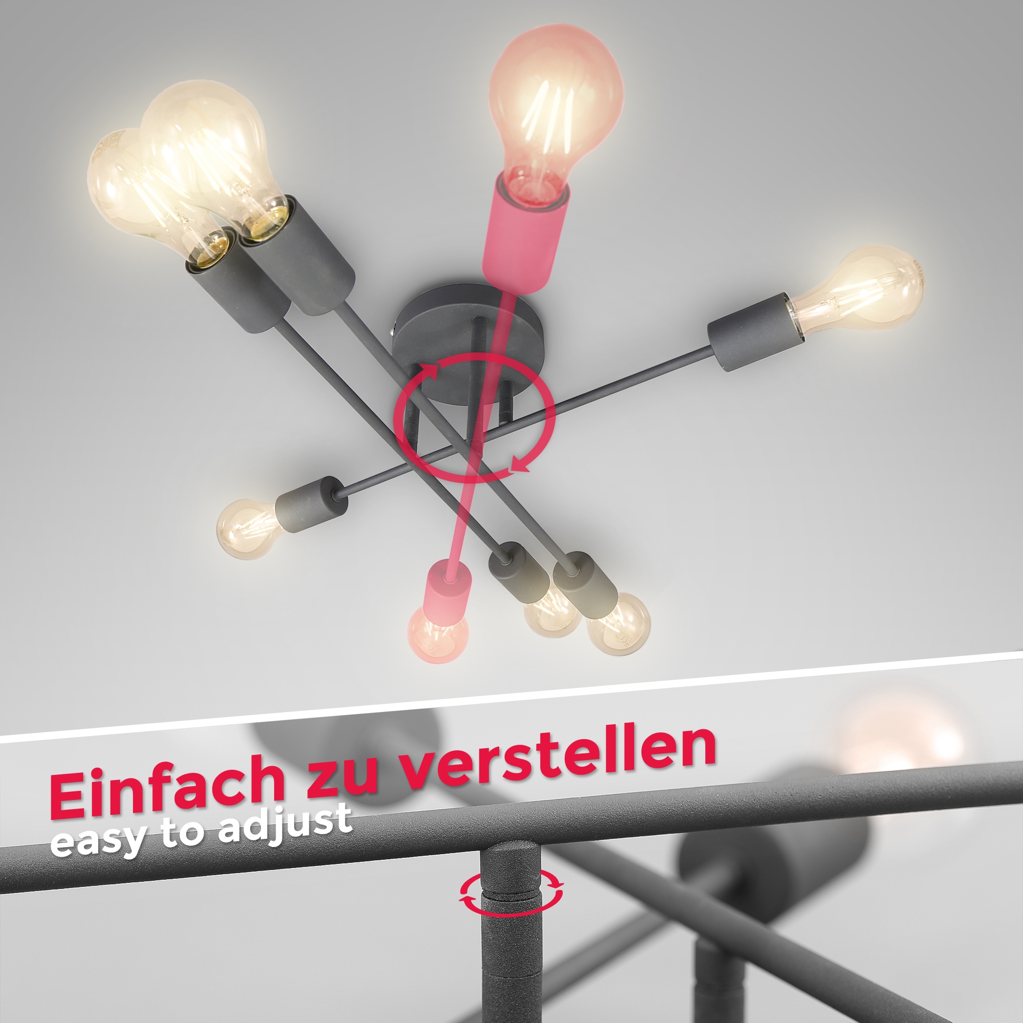 B.K.Licht LED Deckenleuchte, 6 flammig-flammig, LED Vintage-Leuchte  Deckenlampe Retro Industrial E27 schwarz rustikal | BAUR