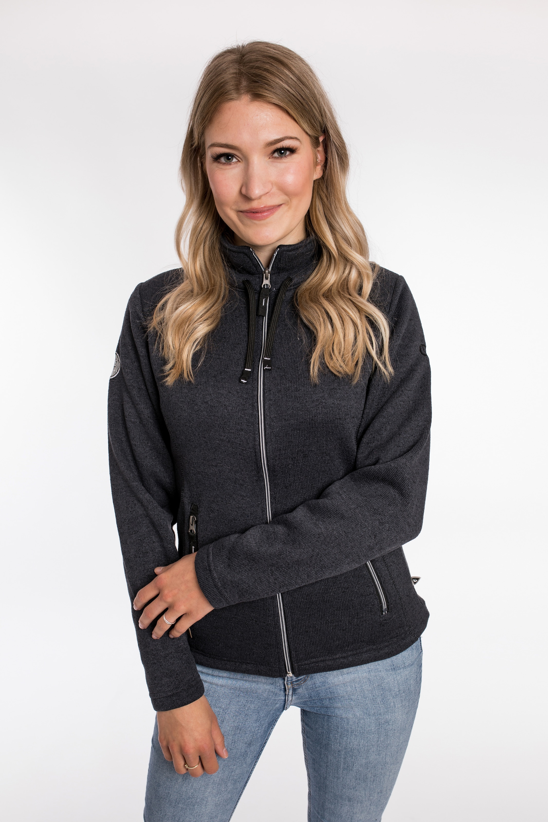 DEPROC Active Strickfleecejacke "LUVERNE WOMEN", Kontrastreissverschluss günstig online kaufen