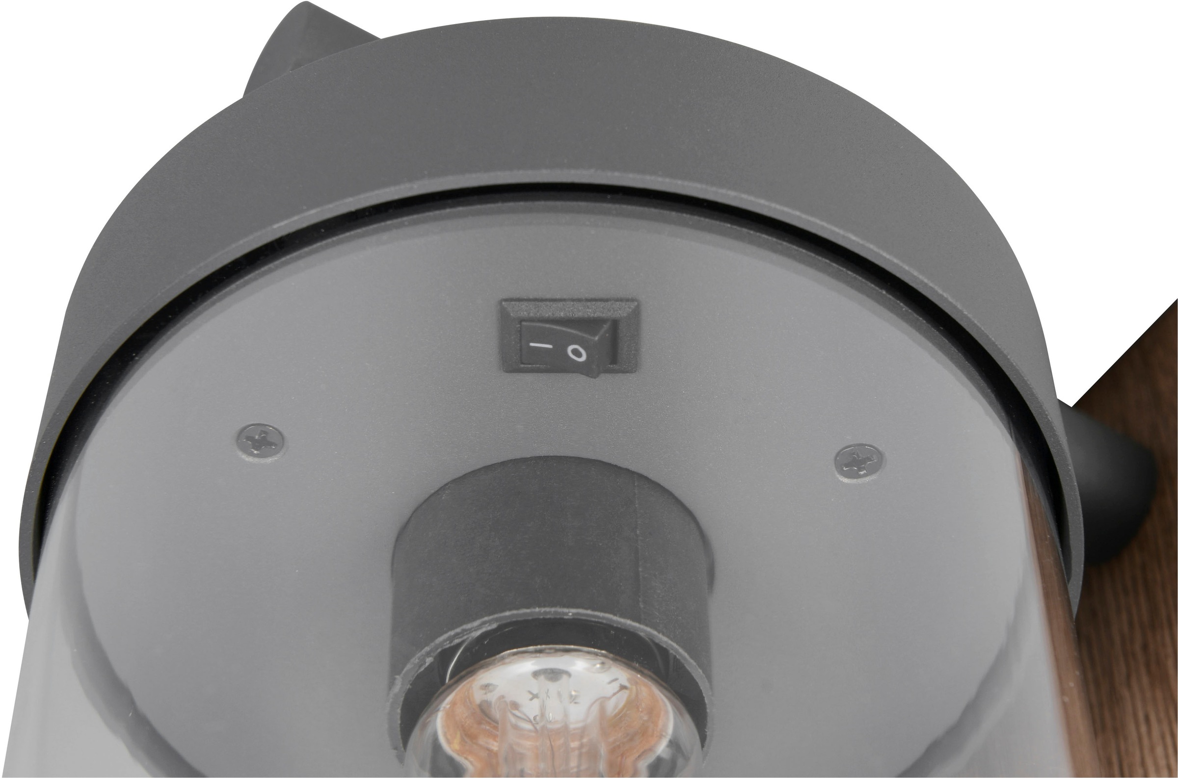 TRIO Leuchten Außen-Wandleuchte »SAMBESI, Laternen Optik Hauswand, exkl 1x E27 max 28W Dämmerungssensor«, 1 flammig, Leuchtmittel E27 | Leuchtmittel wechselbar, Fassadenbeleuchtung aus Alu Druckguss, Rückenplatte Holz Nachbildung