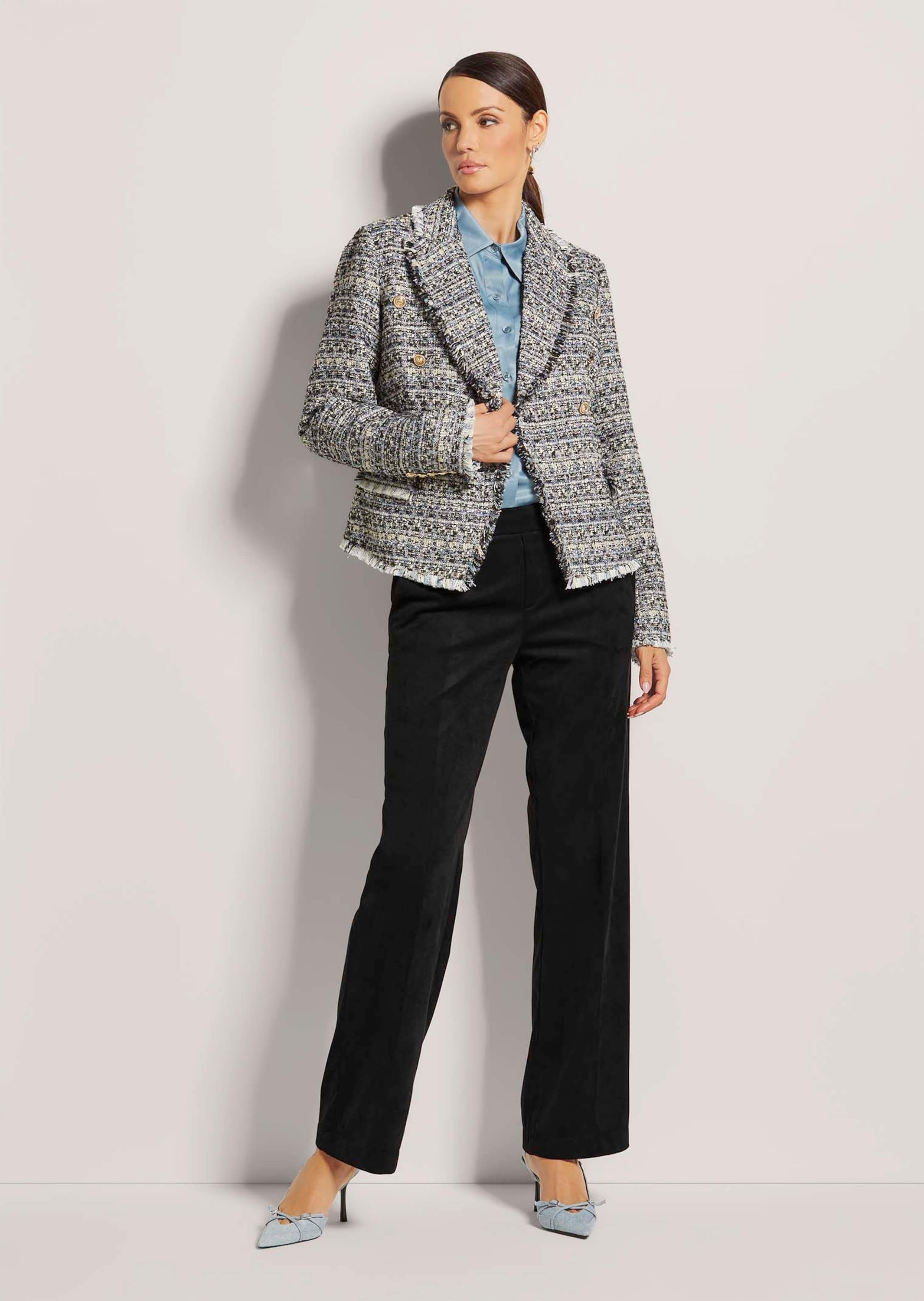MADELEINE Jerseyblazer »Blazer Kurzer Tweed-Blazer mit Fransen«