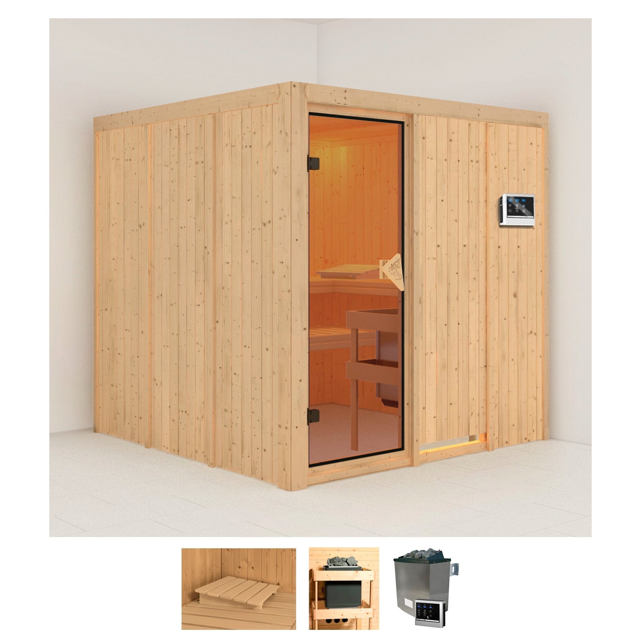 KARIBU Sauna "Rodin", Saunaofen, externe Steuerung, 9 kW, beige, Saunen, 9-kW-Ofen mit externer Steuerung