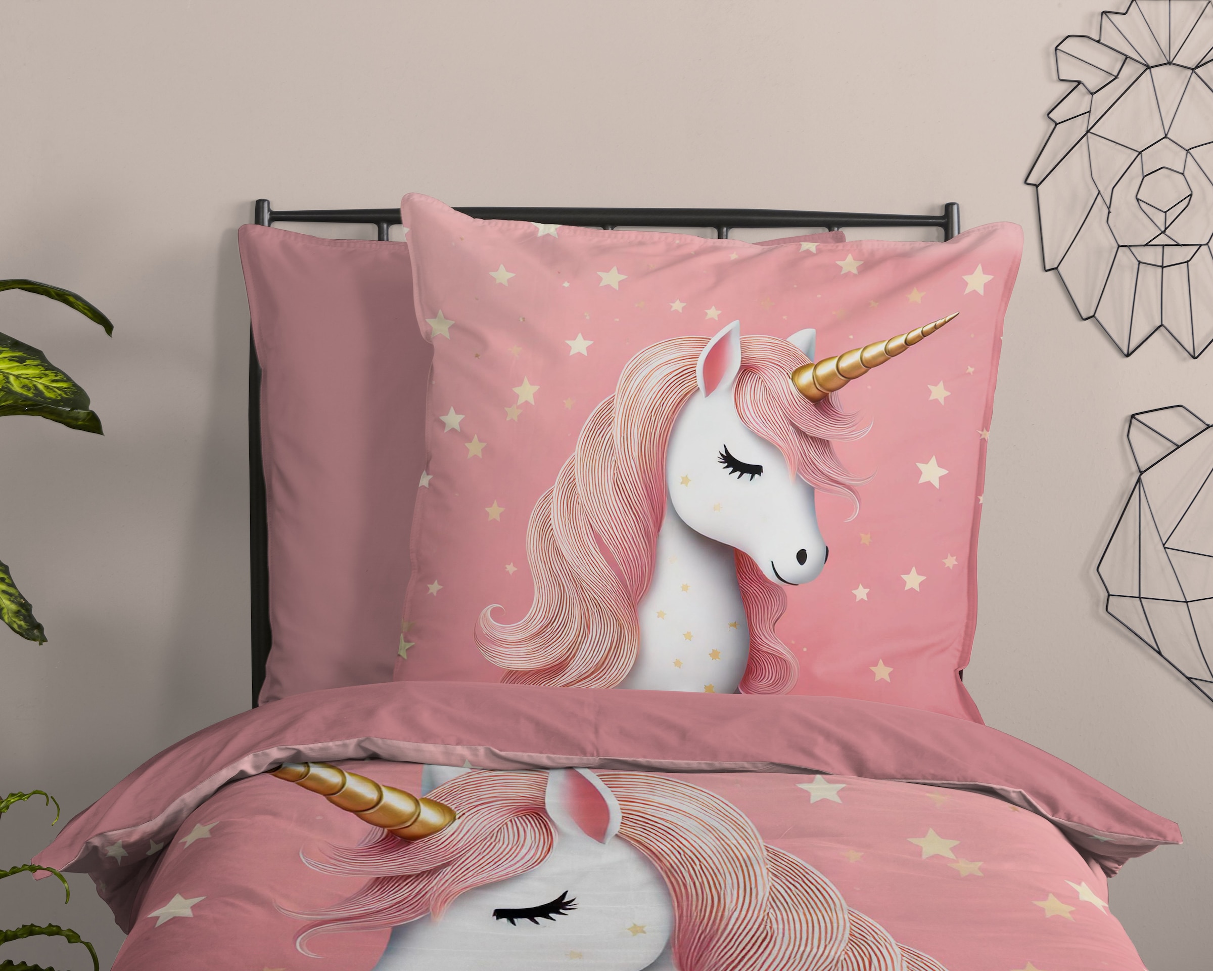 PURE luxury collection Kinderbettwäsche »Sparkles« 2 Mikrofaser, 135x200, 2 Teilig, Wendeoptik, Mädchen, Einhorn, Rosa