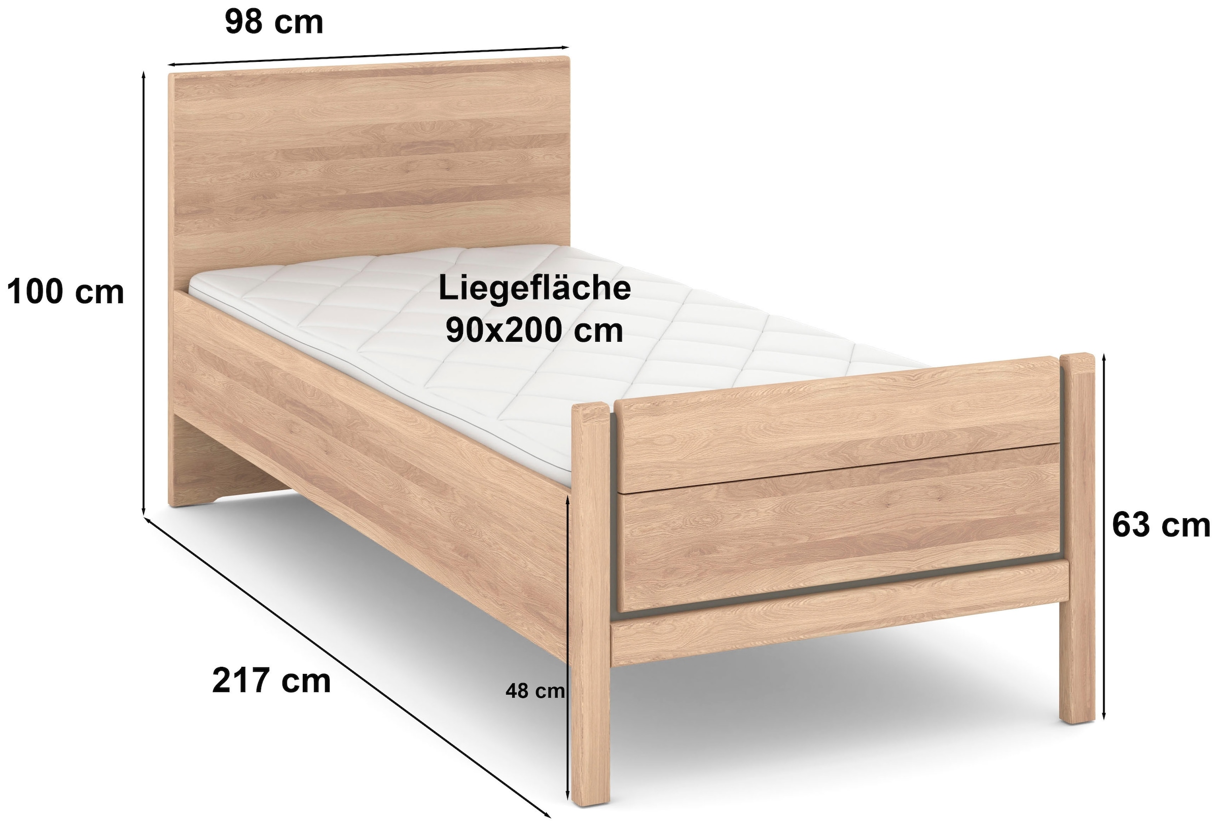 Musterring Holzbett »Sorrent, Bettgestell, Bettrahmen, teilmassiv Eiche« MADE IN GERMANY,  Eiche teilmassiv, Liegehöhenverstellung, Stollenfußteil