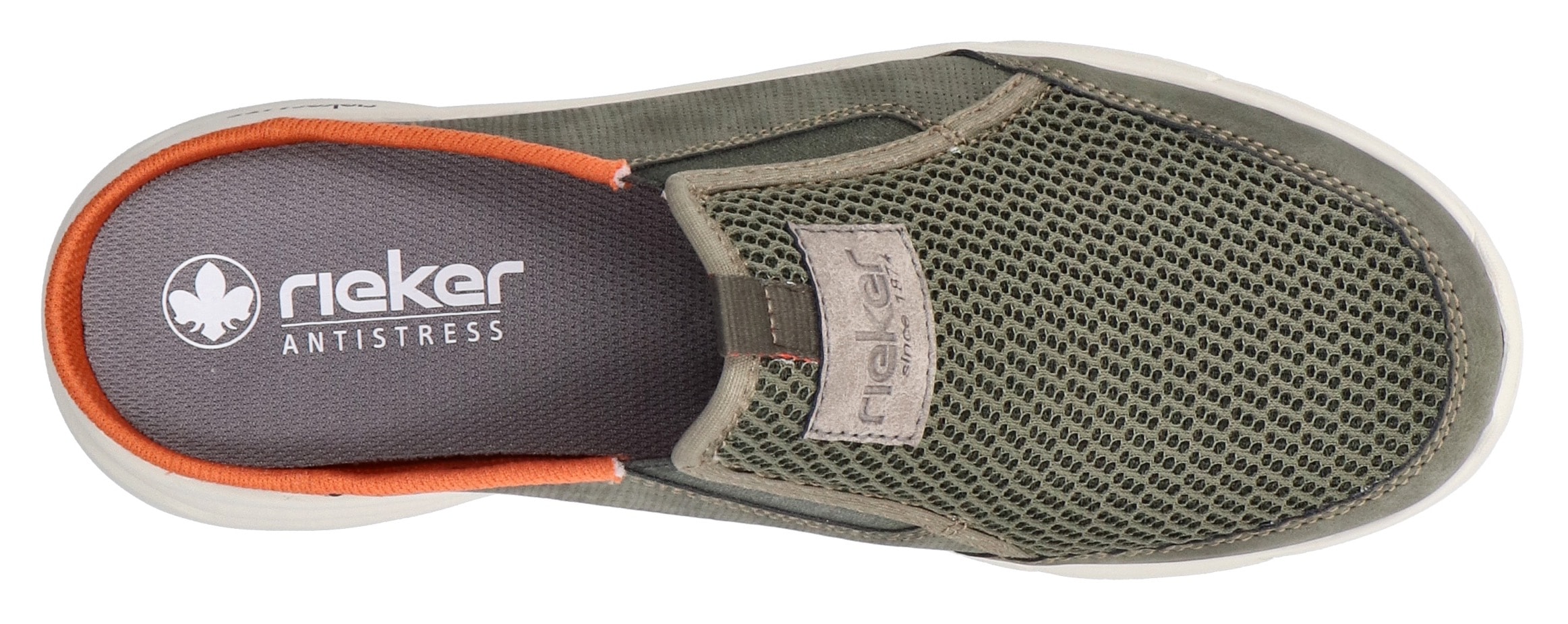 Rieker Clog, Sommerschuh, Hausschuh, Schlupfschuh mit seitlichen Stretcheinsätzen