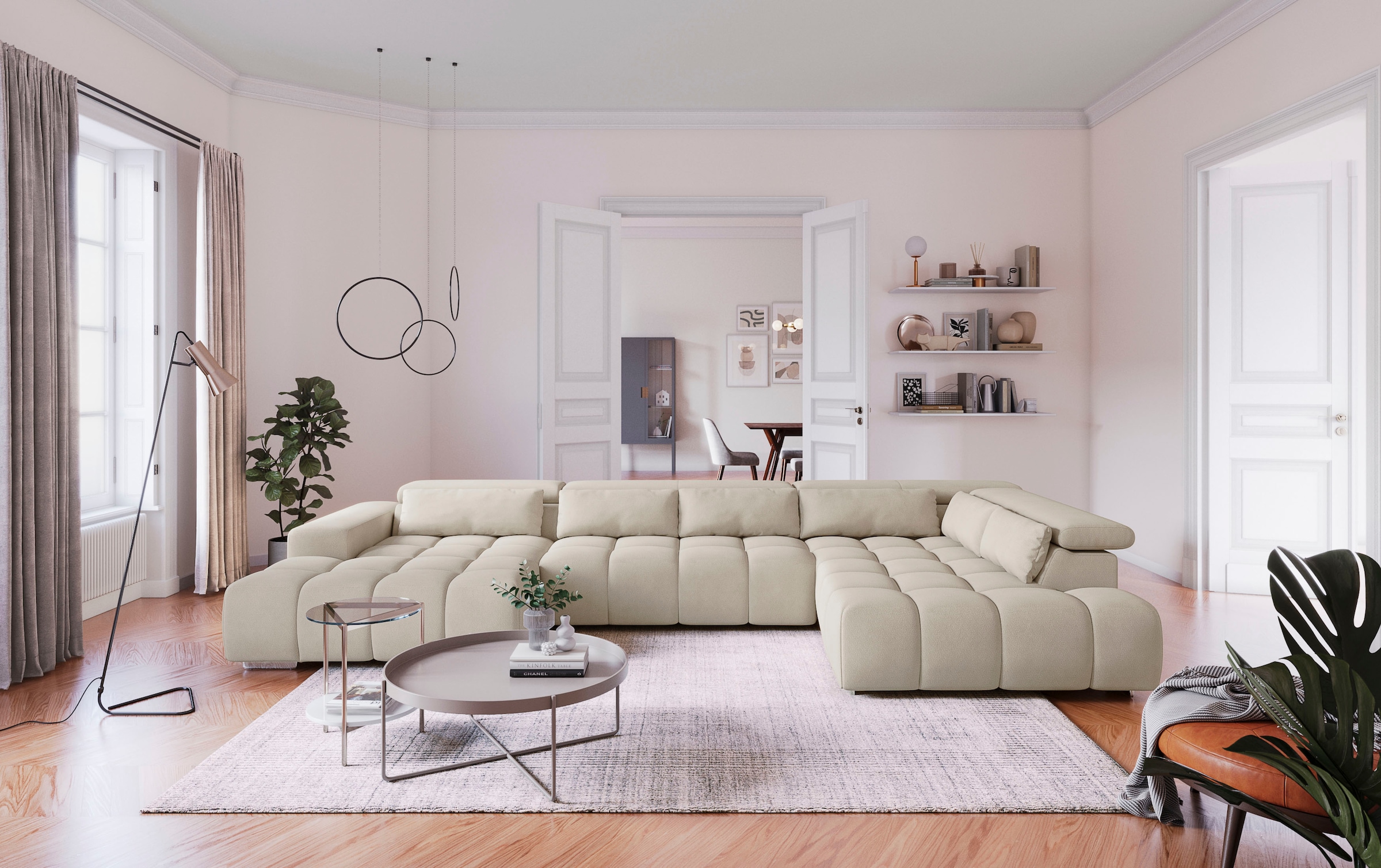 COTTA Wohnlandschaft "Orion U-Form" mit Kopfteilverstellung & 6 Nierenkisse günstig online kaufen