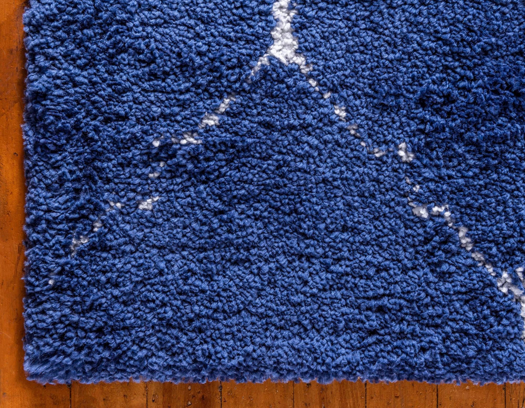 Hochflor-Läufer "Temara Shag, LAGERRÄUMUNG", blau (marineblau, elfenbeinfarben), B:79cm H:51mm L:305cm, Polypropylen (PP), MYFLAIR MÖBEL & ACCESSOIRES, Teppiche, Teppich-Läufer, gewebt, Rauten Design, weich & kuschelig 3