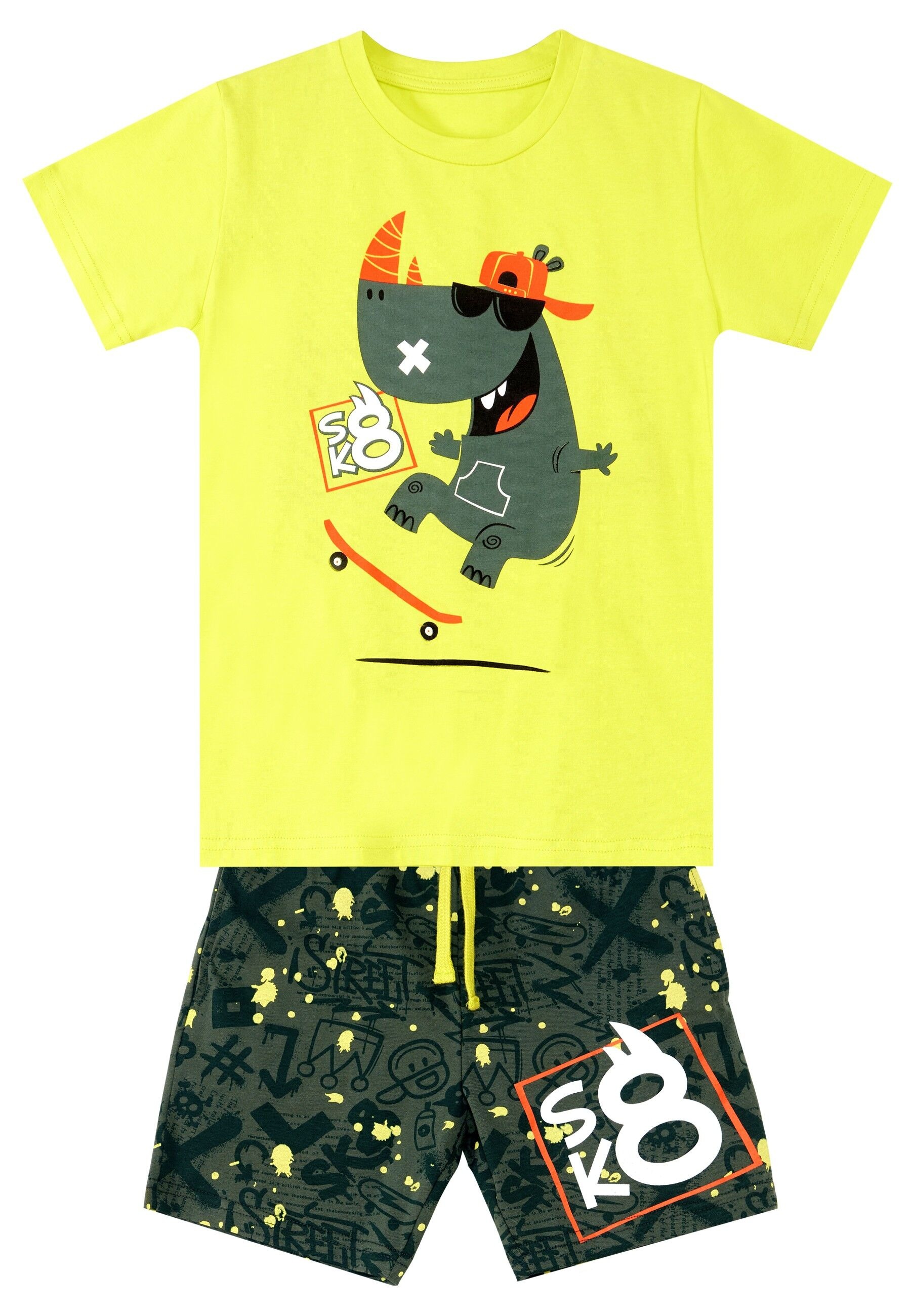 Denokids Hausanzug »Skater Hippo«, mit Nilpferd-Aufdruck