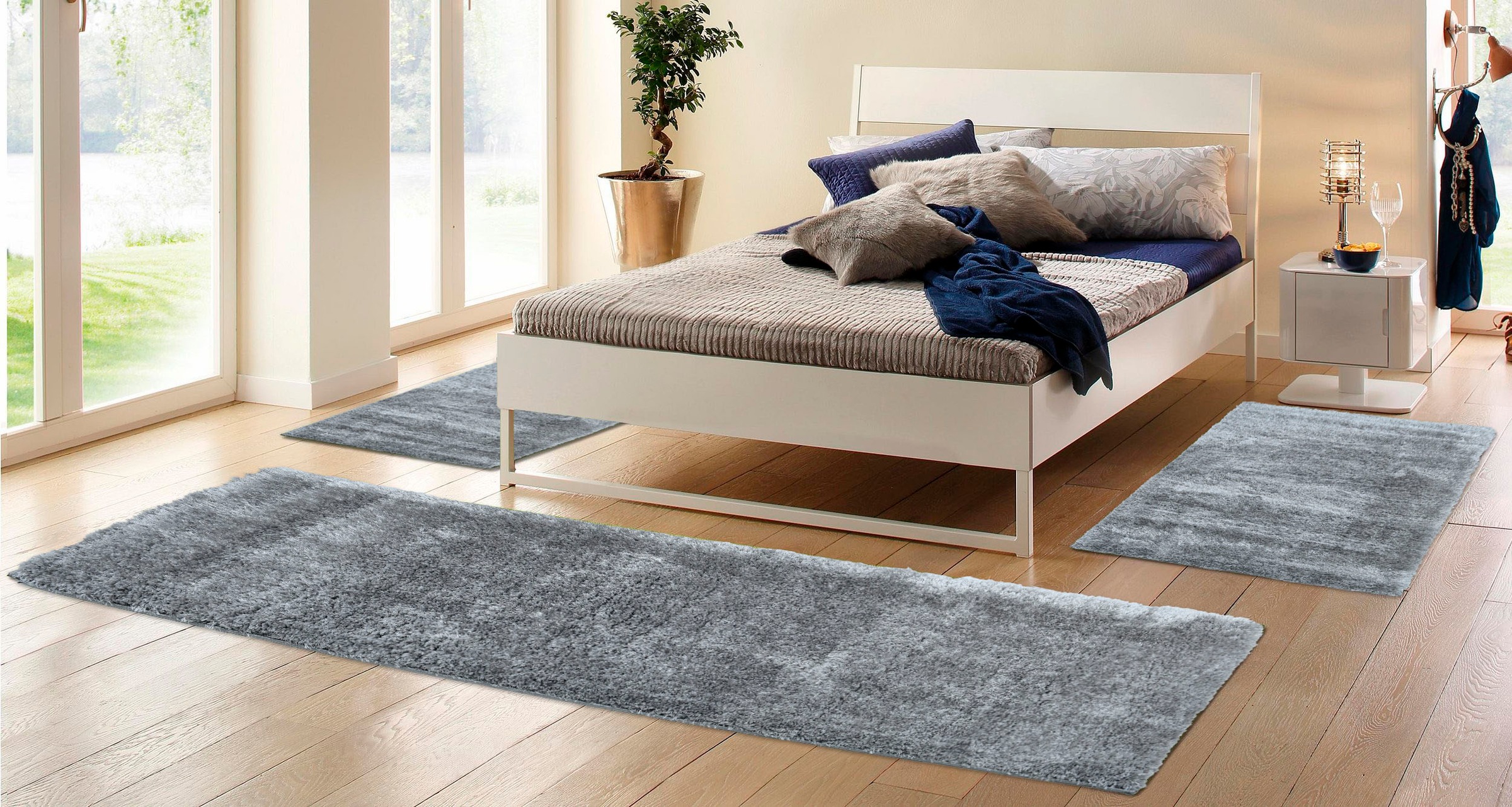 my home Bettumrandung "Malin" Höhe 43 mm 3 Stk. tlg. Hochflor, Shaggy, Uni- günstig online kaufen