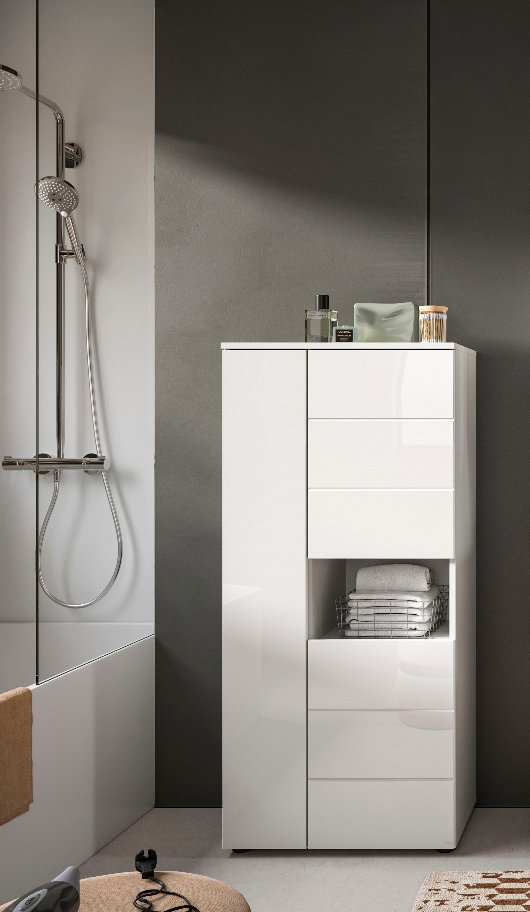 welltime Midischrank "Biel, Höhe 133 cm, 3 Türen, 1 offenes Fach", (1 St.), günstig online kaufen
