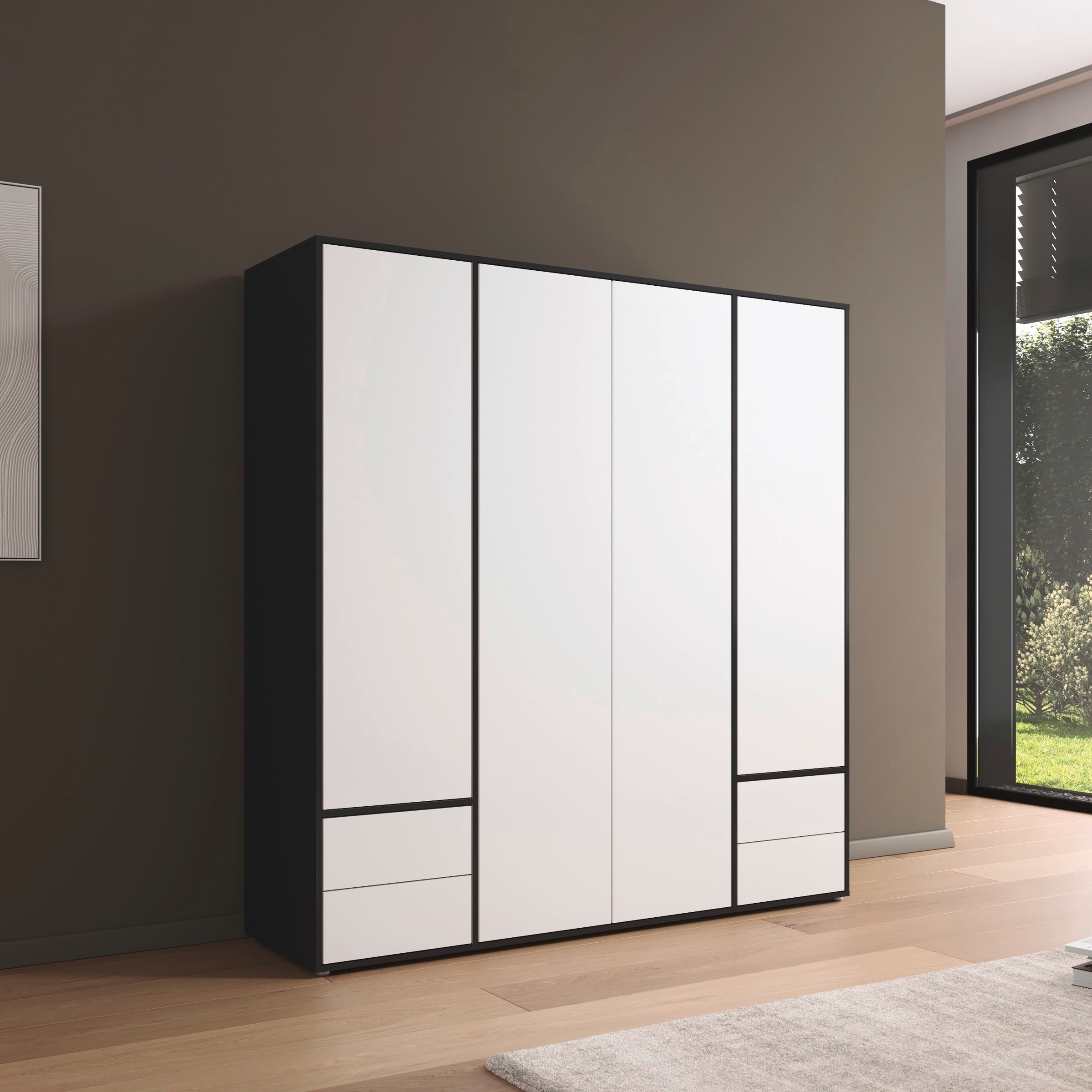 rauch Drehtürenschrank »Kleiderschrank Schrank Garderobe Wäscheschrank NABILA viel Stauraum«, (in 3 verschiedenen Ausstattungen BASIC/CLASSIC/PREMIUM), mit 2 Schubladen und Push-to-Open Funktion TOPSELLER MADE IN GERMANY
