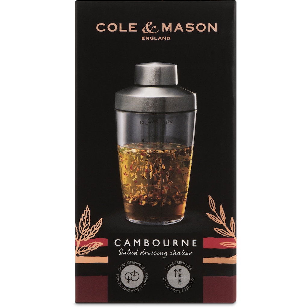 Cole & Mason Dressing Shaker »Cambourne«, für Salatsoßen/Marinaden, mit Maßangabe, tropfsicher, mit Ausgießer