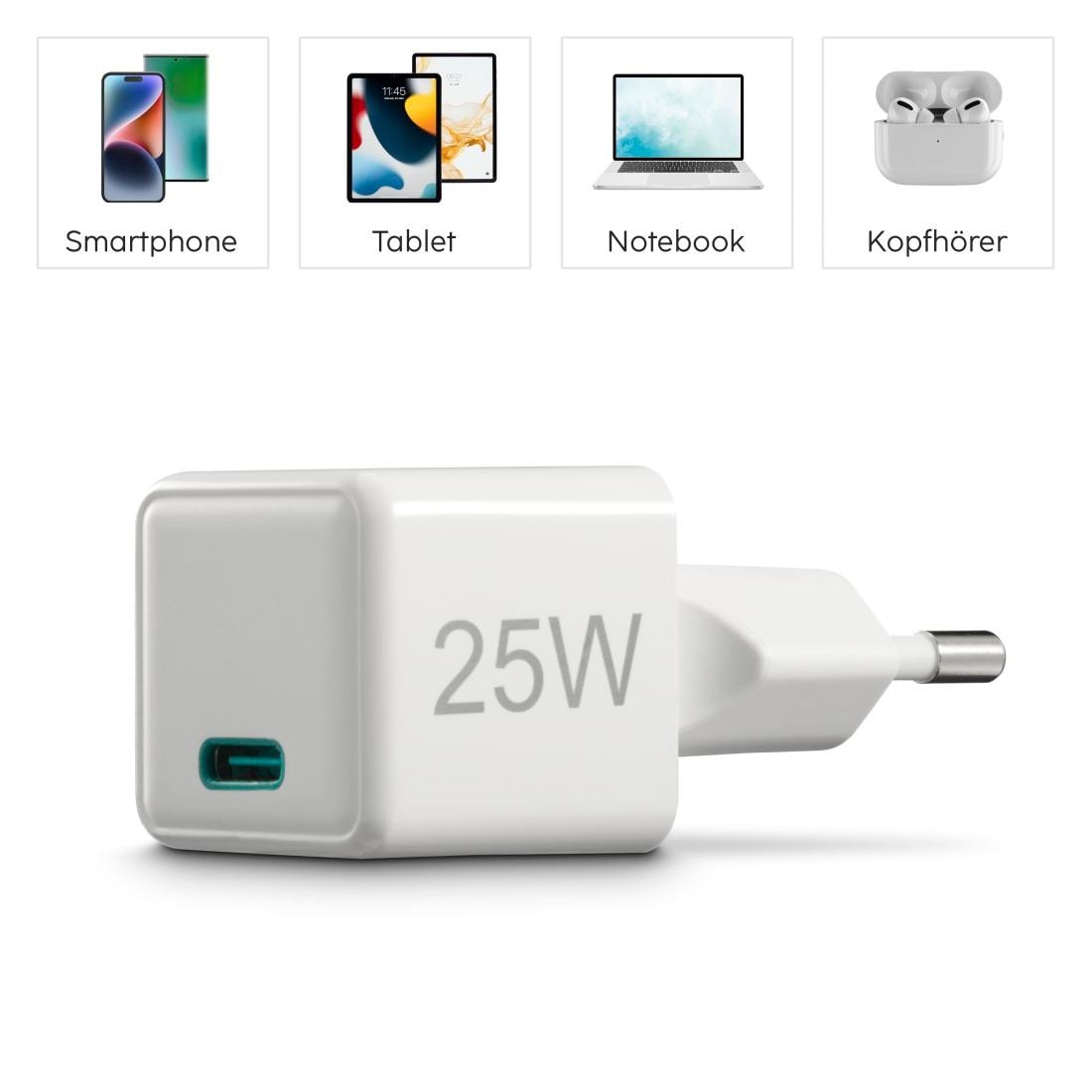 Hama Schnelllade-Gerät »Schnellladegerät (USB-C, PD/QC, extraklein 2,9 x 2,75 x 2,75 cm, 25 W)«, (1 St.)