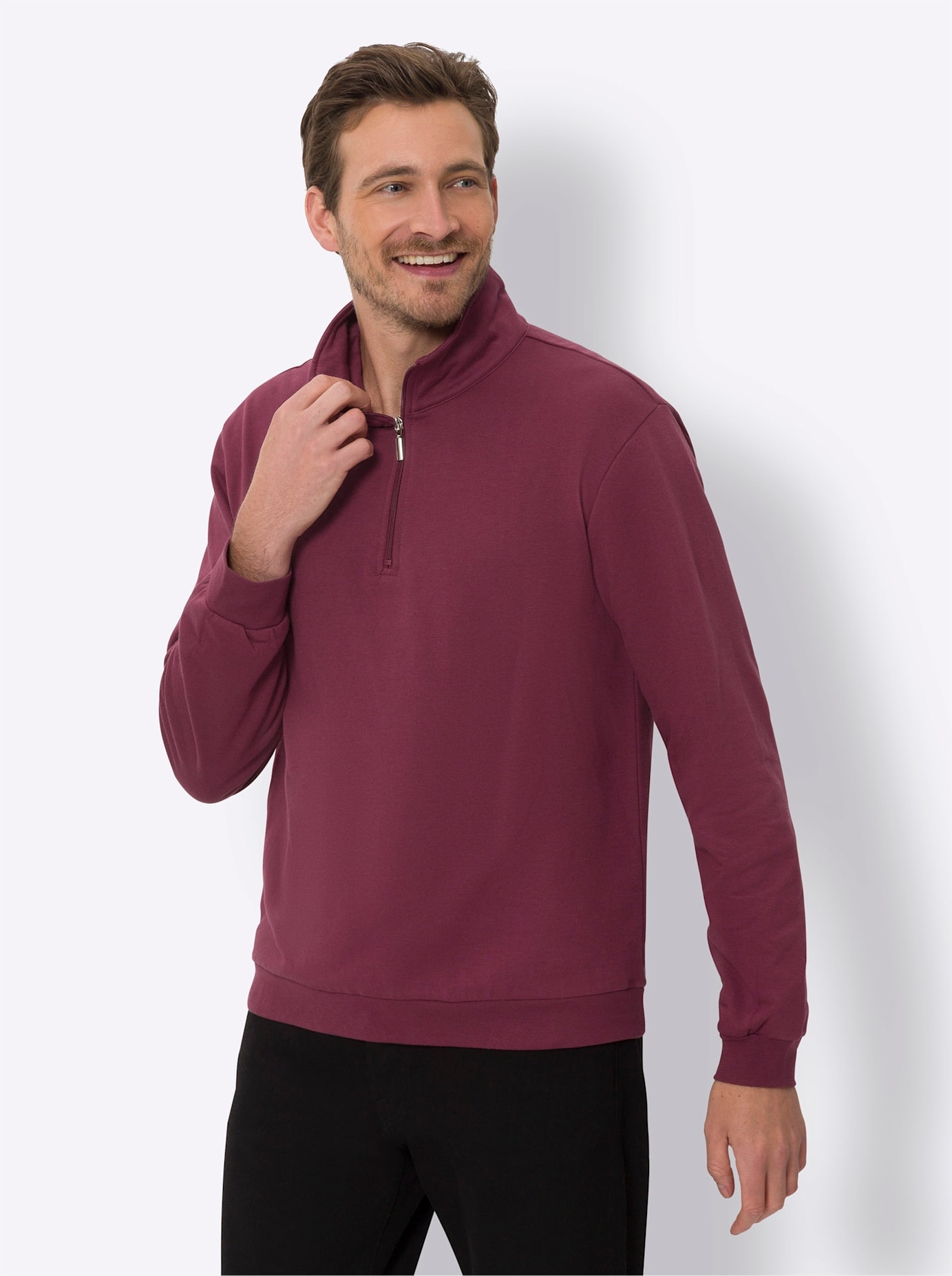 Langarmshirt CLASSIC "Sweatshirt", Herren, Gr. 60/62, rot (bordeaux), 50% Baumwolle, 50% Polyester, unifarben, Shirts Langarmshirt