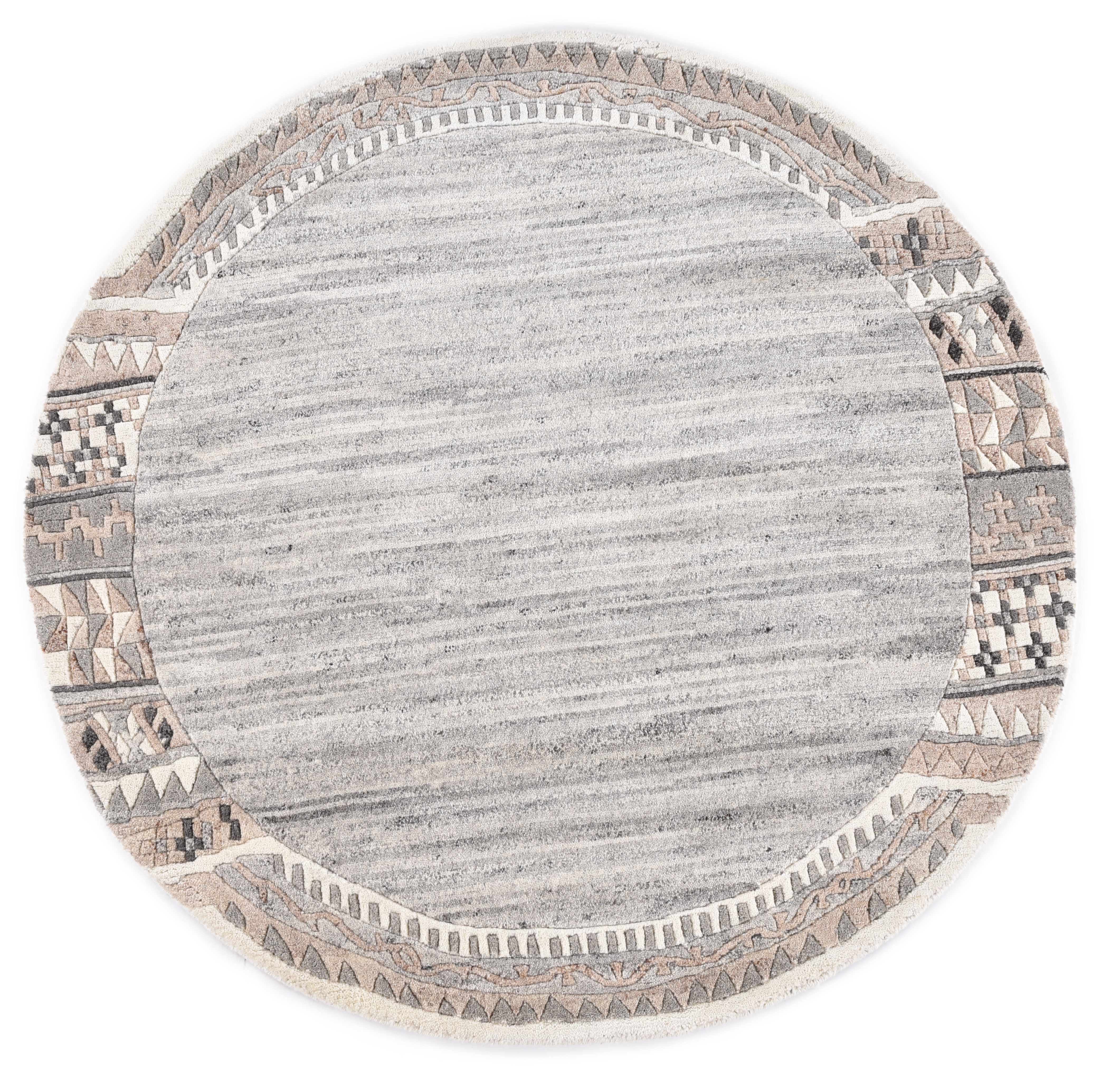 THEKO "Royal Natur 6030" rund 14 mm Höhe reine Wolle, handgetuftet, mit Bordüre