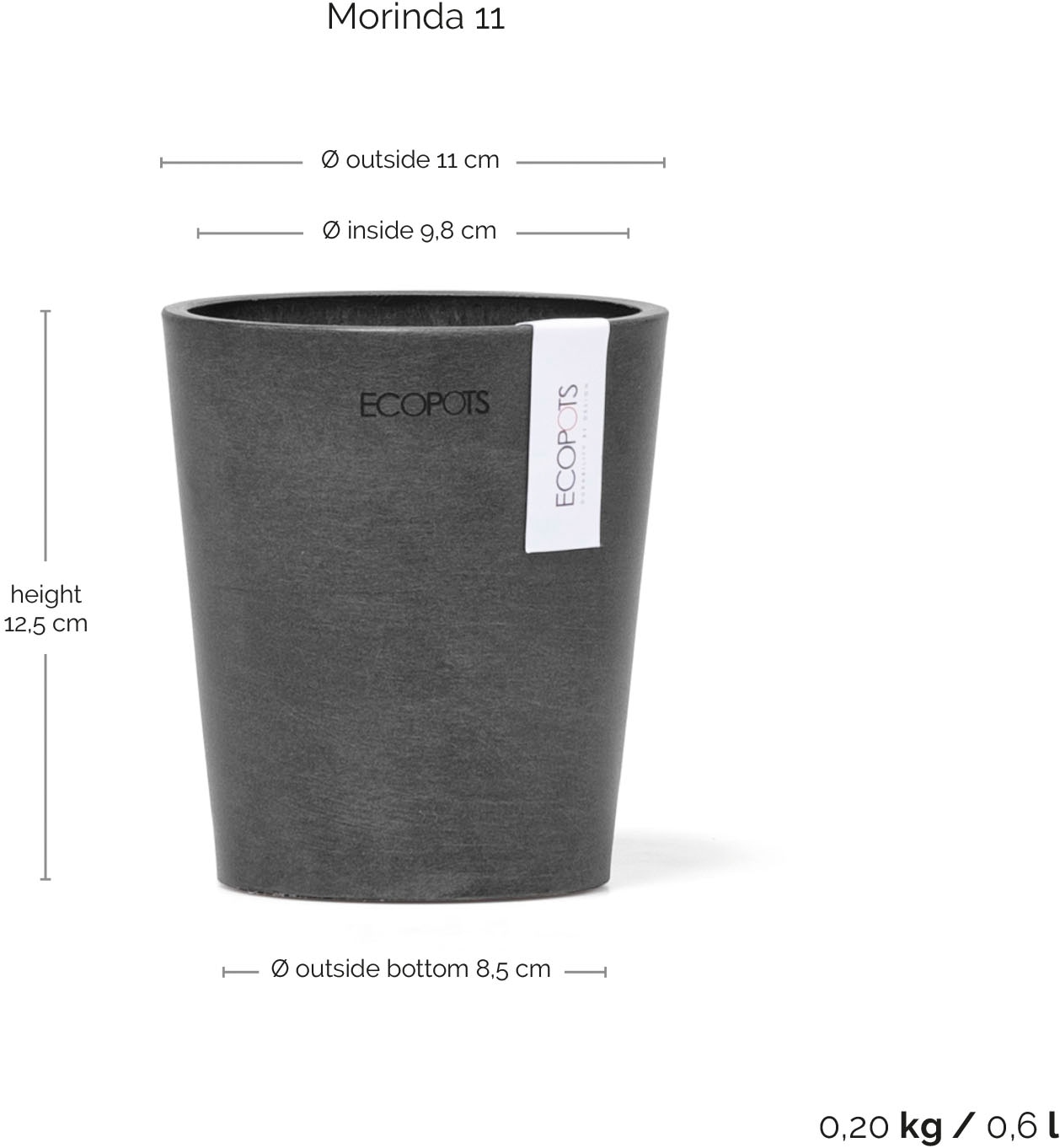 ECOPOTS Blumentopf »Morinda Orchidee 11 Dunkelgrau« für den Innenbereich