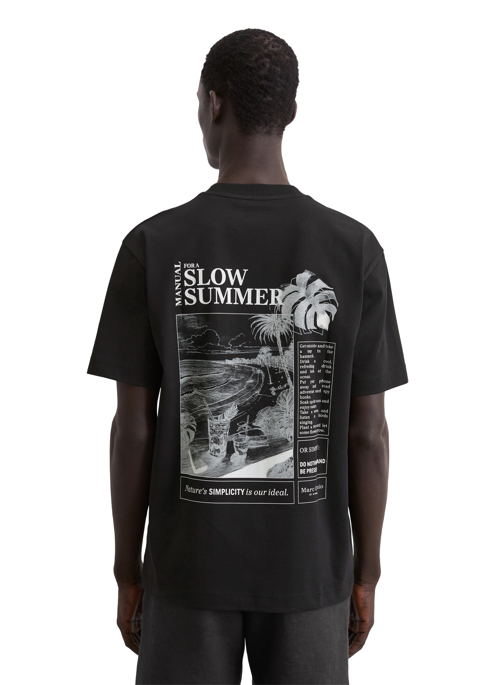 Marc O'Polo T-Shirt, mit markantem Rücken-Print und Logoprint seitlich auf der Brust
