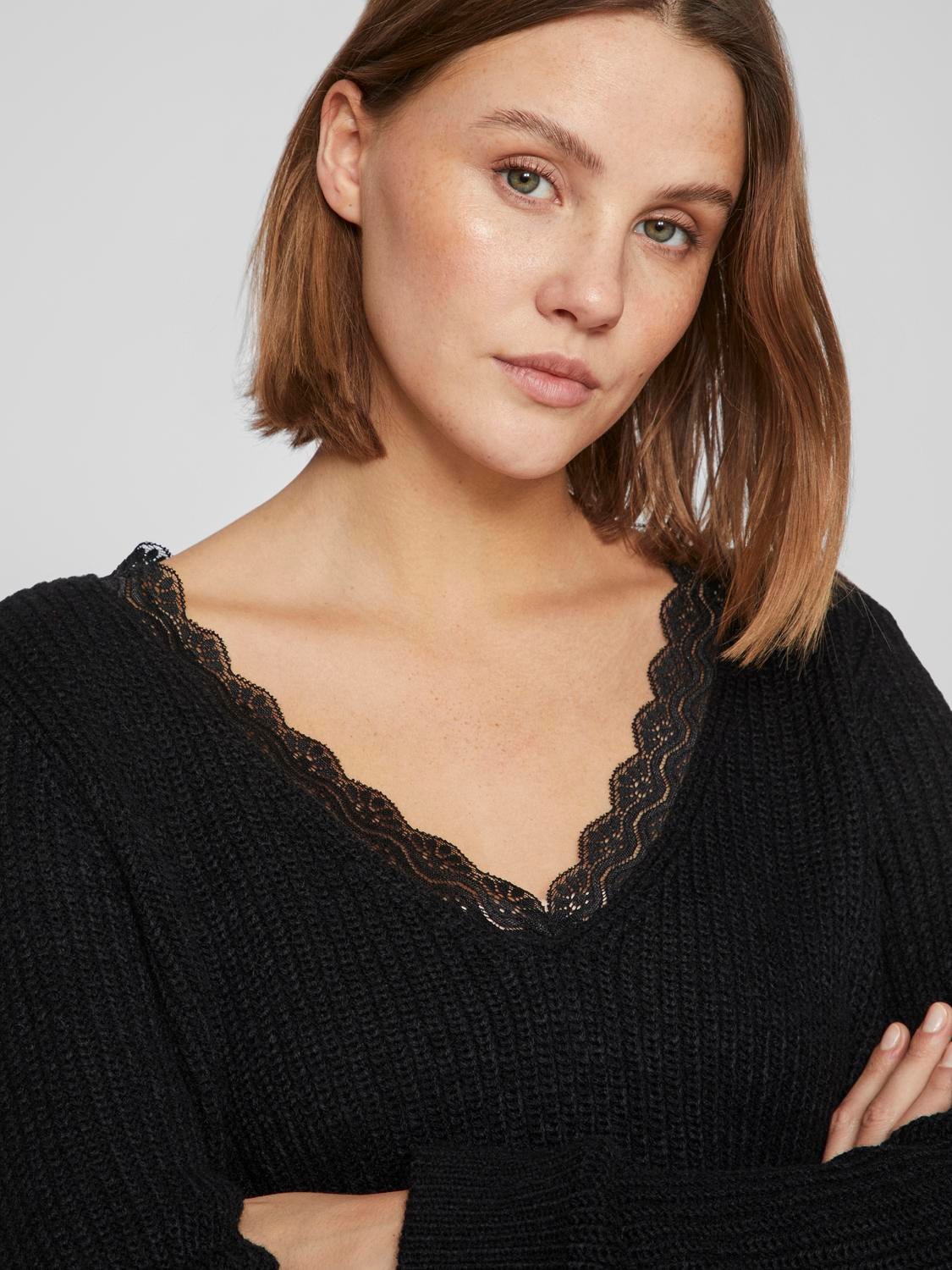 Vila V-Ausschnitt-Pullover »VILOU REV V-NECK L/S LACE KNIT TOP -NOOS«