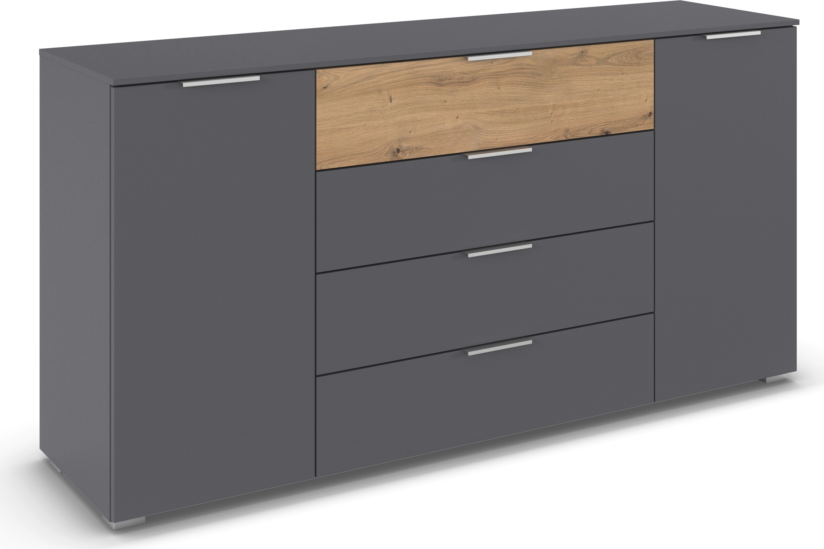 OTTO home "Kommode Sideboard Schubladenkommode Schlafzimmerkommode ASTANA" Breite 160 cm / Höhe 81 cm, mit 4 Einlegeböden, 2-türig, 4 geräumige Schubladen, Kantengriff Alufarben MADE IN GERMANY