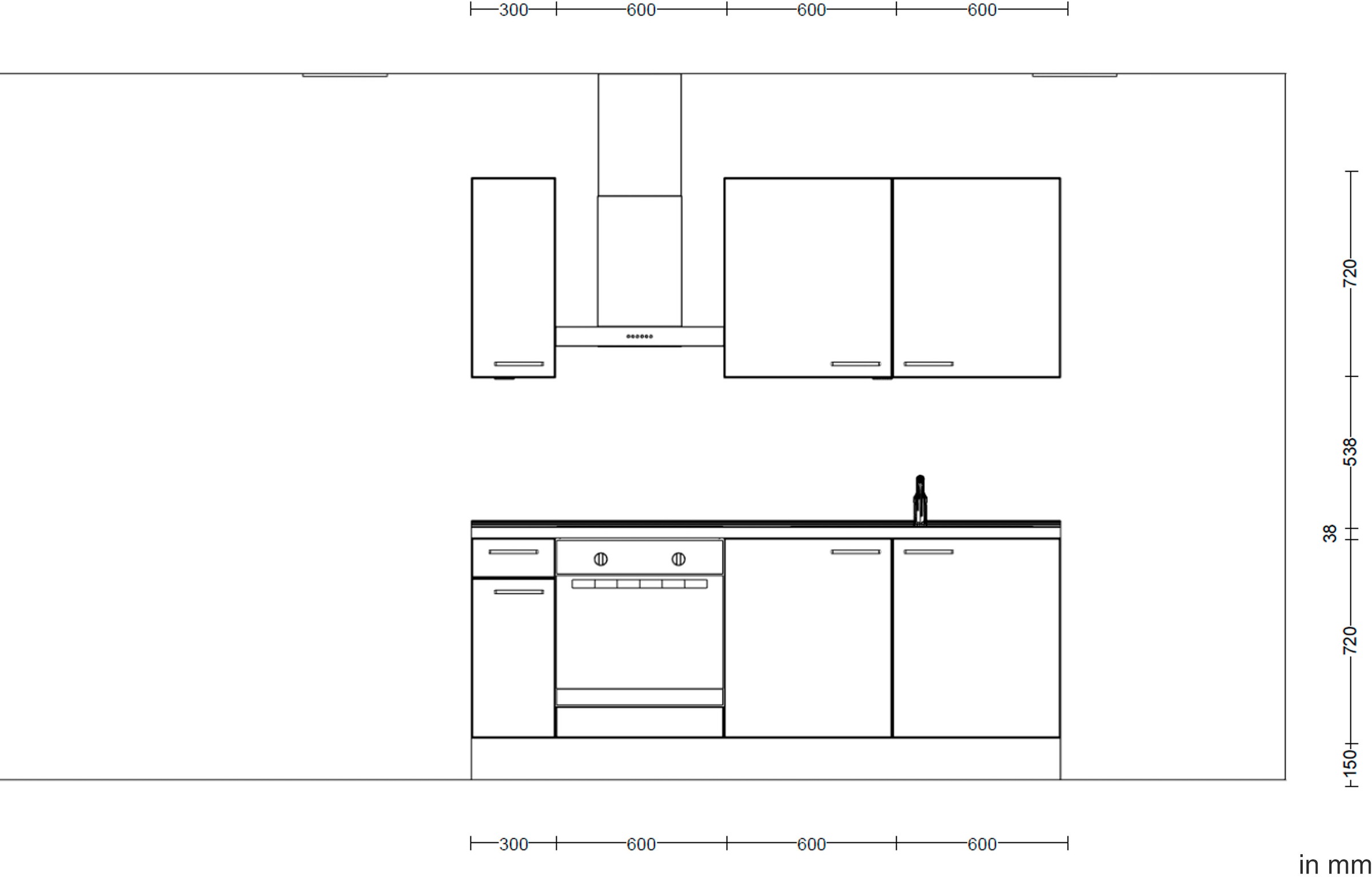 nobilia® Küchenzeile »"Structura basic"«, vormontiert, Ausrichtung wählbar, Breite 210 cm, mit E-Geräten