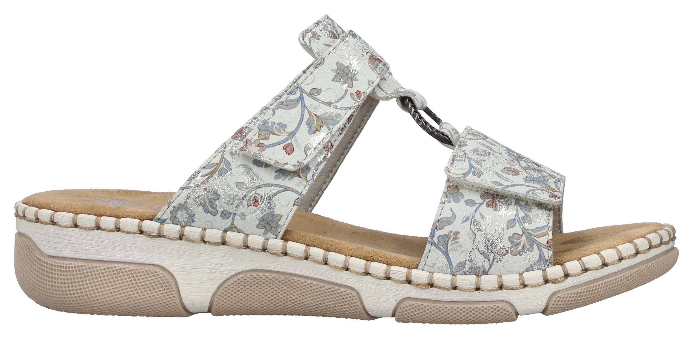 Rieker Pantolette  Sommerschuh, Urlaubsschuh, Strandschuh mit floralem Muster
