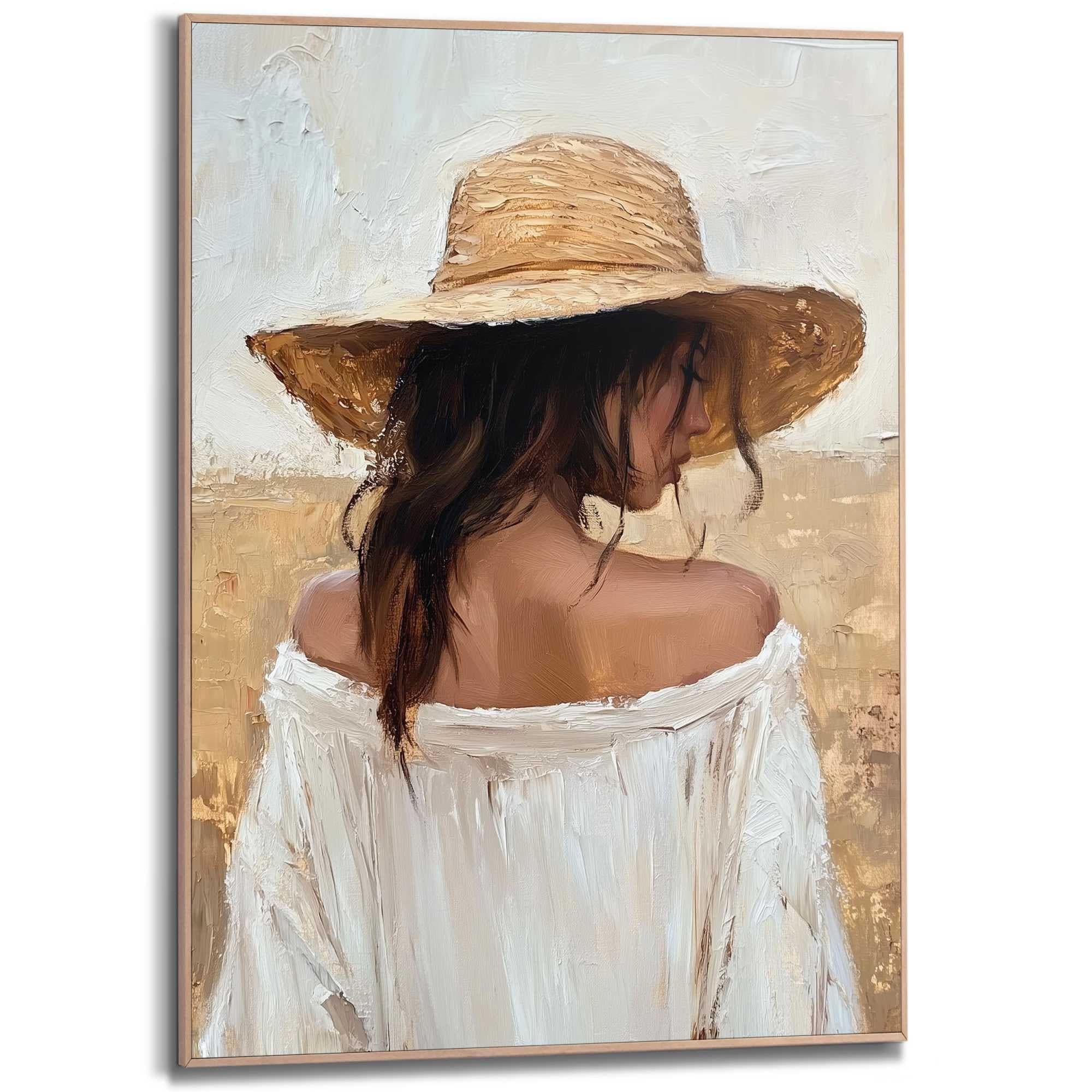 Reinders Poster "Summer Lady", Schlafzimmer - Frau - Strohhut - Beige - MDF günstig online kaufen