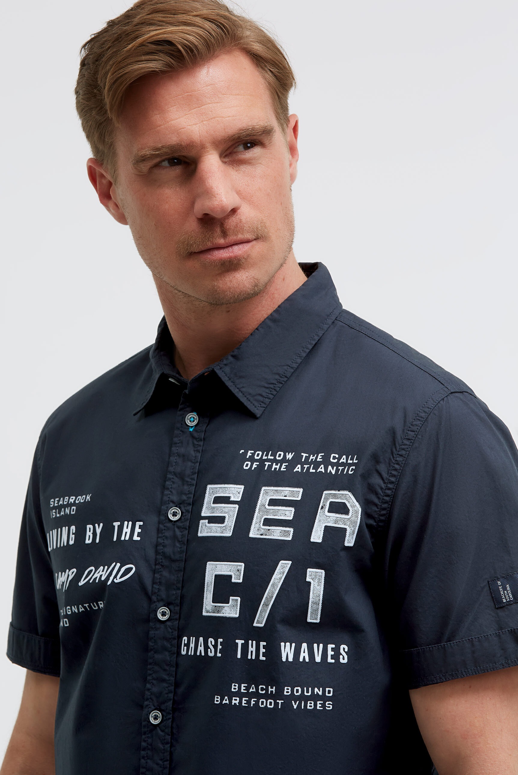Kurzarmhemd CAMP DAVID, Herren, Gr. XL, Normalgrößen, blau, Web, Material: 100% Baumwolle, bedruckt, bestickt, regular fit normal, Umschlagsaum, Hemden, mit Kentkragen 3