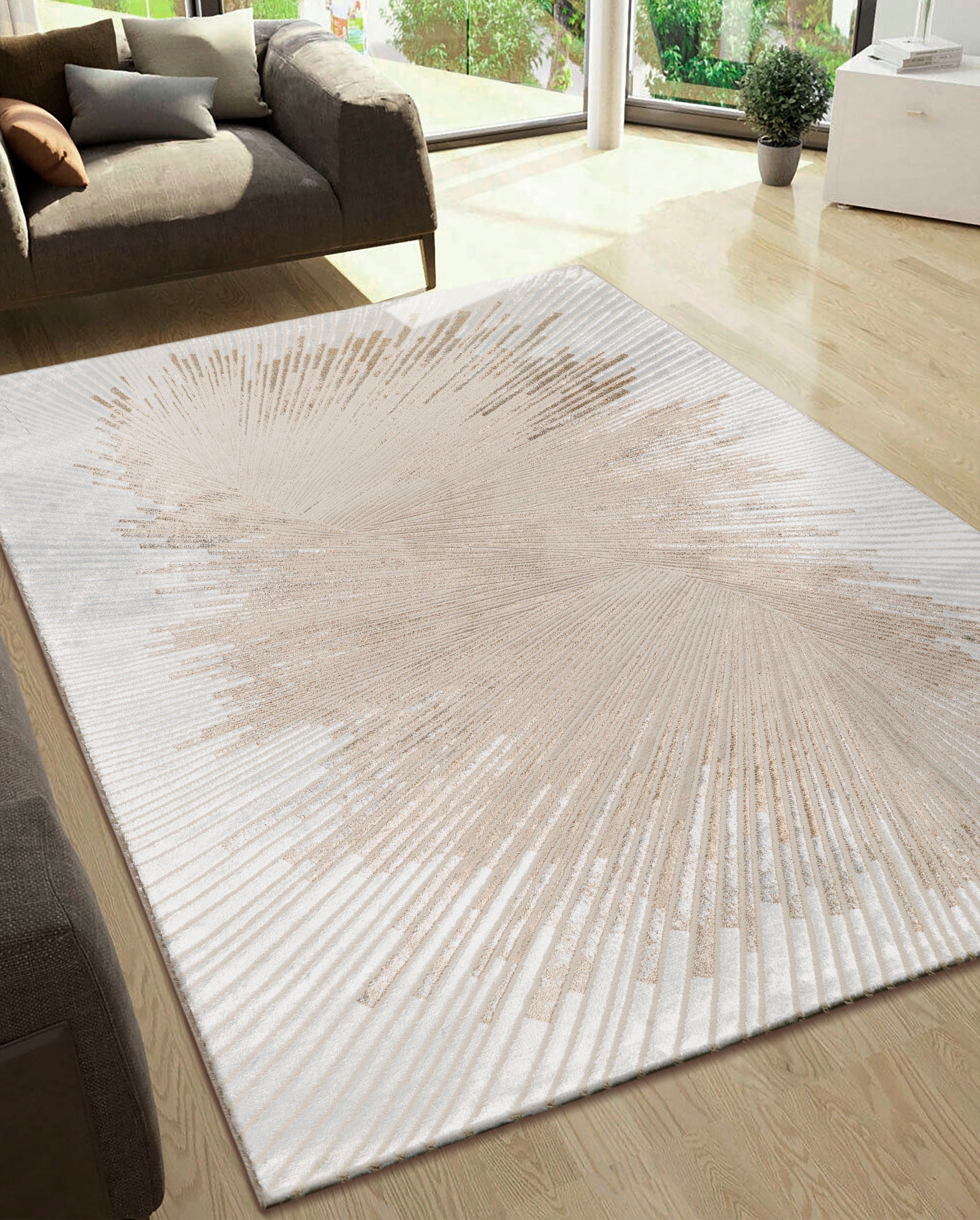 Teppich OTTO HOME "Elora Kurzflor" Gr. 1, beige (creme), B:60cm H:8mm L:110cm, Kunstfaser, Teppiche, Teppich, mit leichtem Glanz, Hoch Tief Struktur, elegantes Design, Wohnzimmer