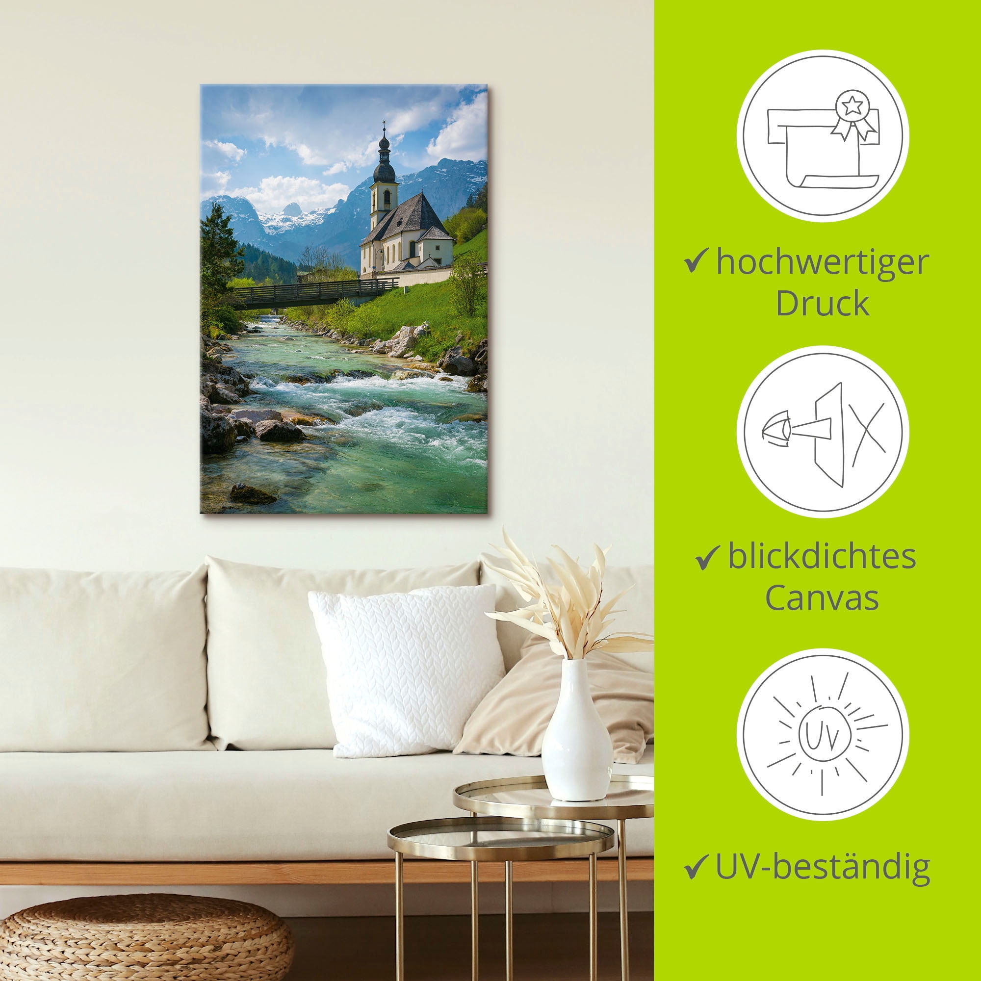 Artland Wandbild »Frühling in Ramsau«, Seebilder, (1 St.), als Alubild, Leinwandbild, Wandaufkleber oder Poster in versch. Größen