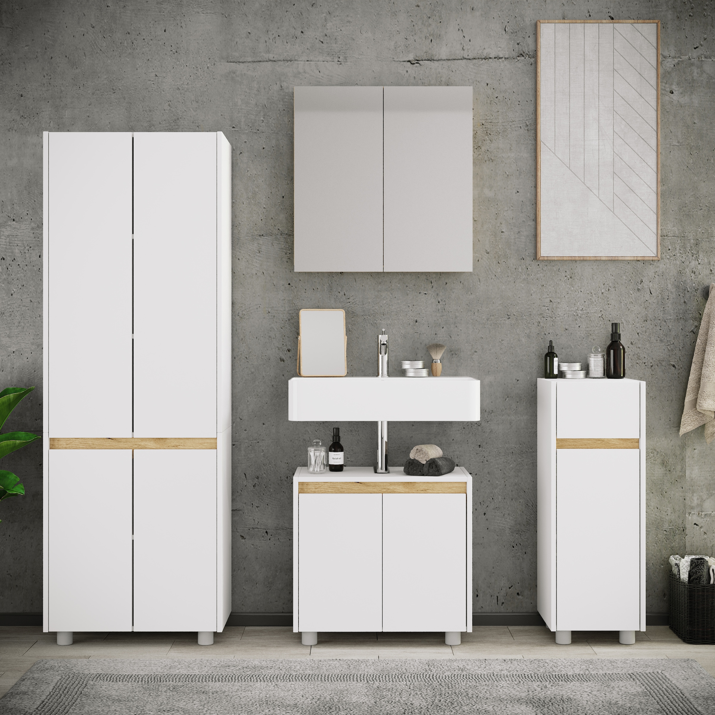 VCM Badmöbel-Set »4-tlg. Badmöbel Set Komplett Badschrank Cosila  XL« 4 Stk. tlg.