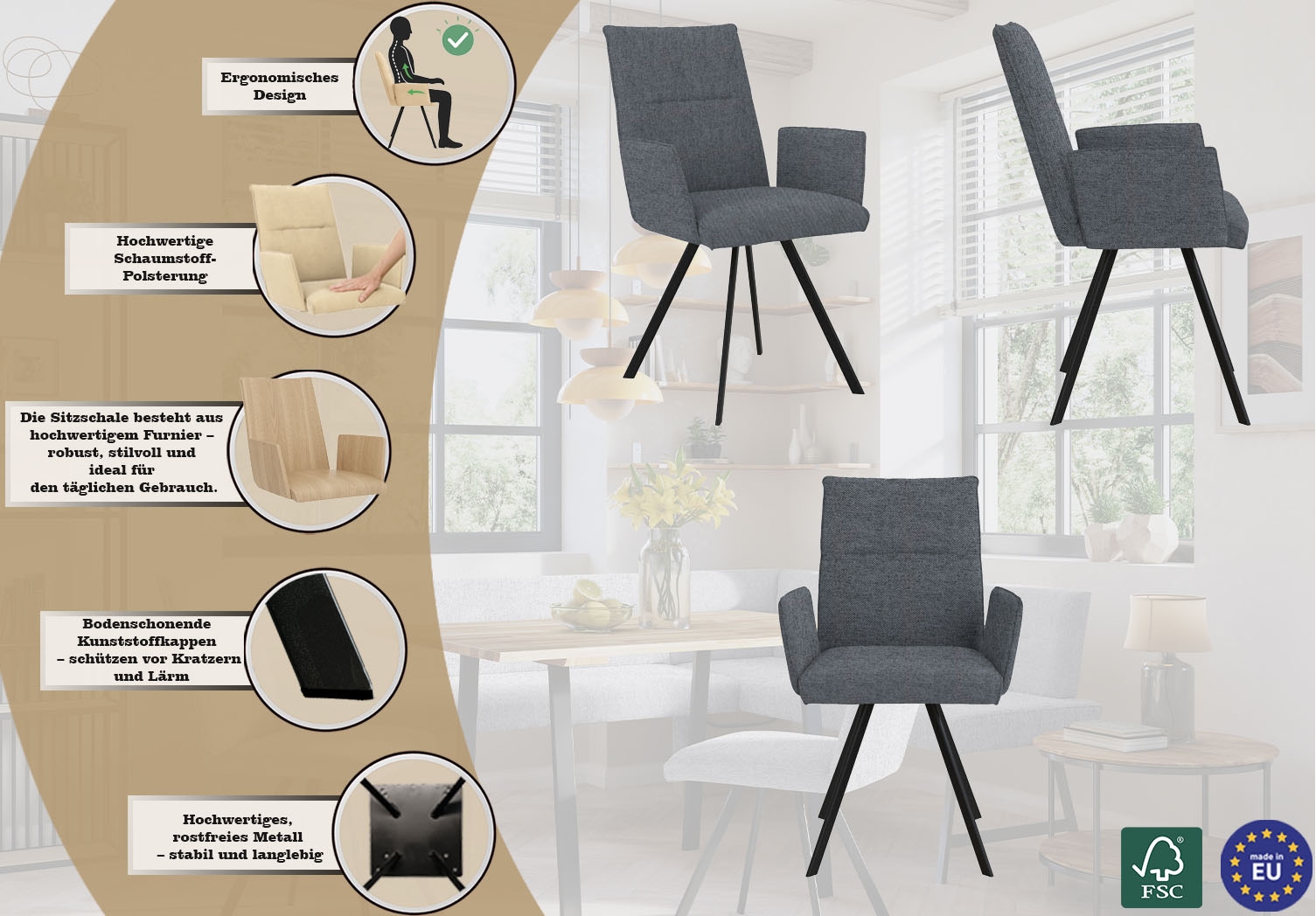 OTTO home Armlehnstuhl »Sava« (Set) 2 Stk.Metallgestell