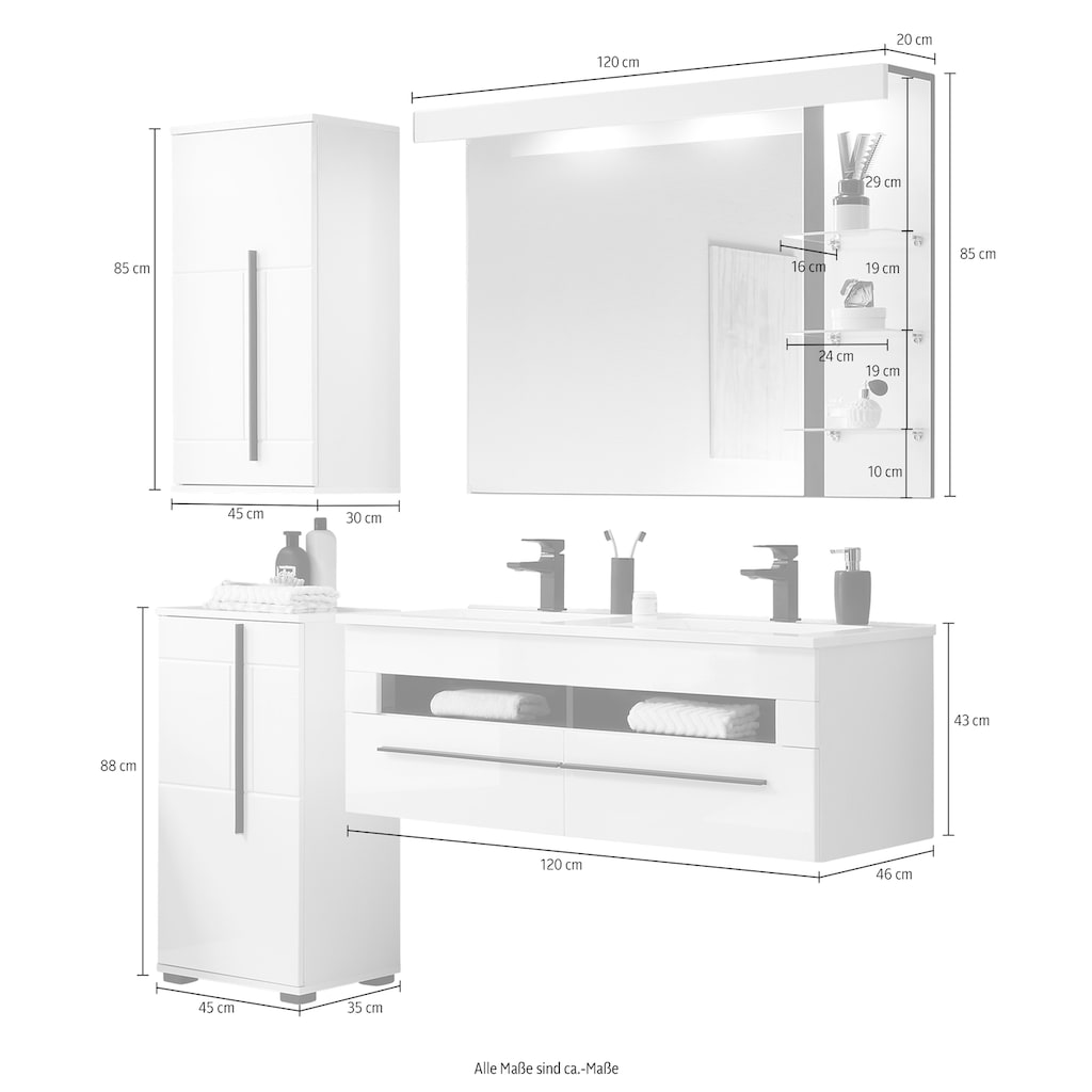 INOSIGN Badmöbel-Set »Panarea«, (Set, 4 St.), Fronten in Hochglanz