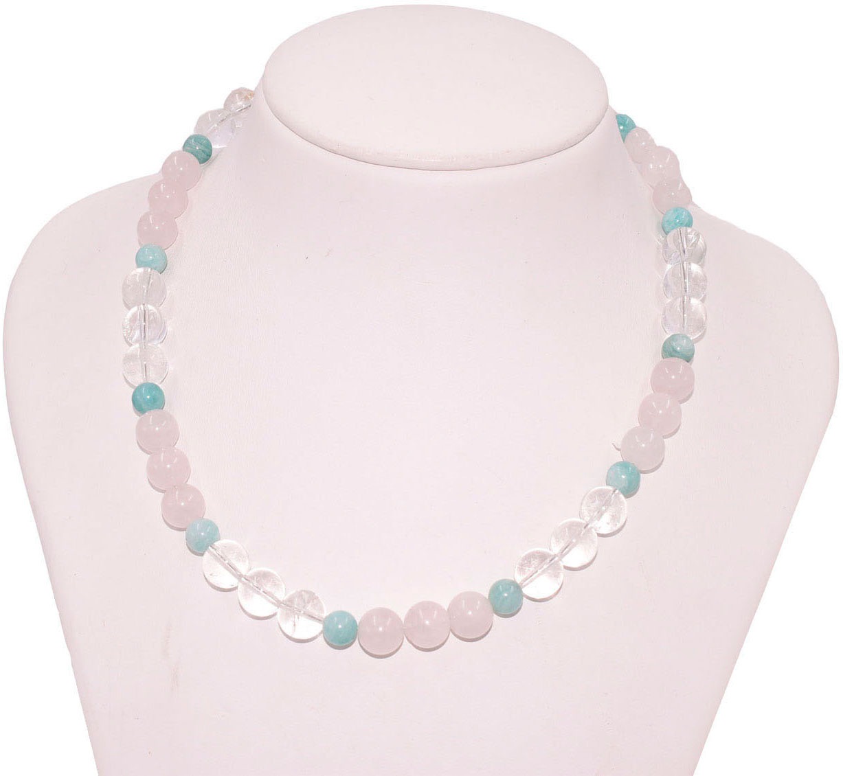 Firetti Collier »Schmuck Geschenk Messing Halsschmuck Halskette Edelstein«, Made in Germany - mit Bergkristall, Amazonit, Rosenquarz