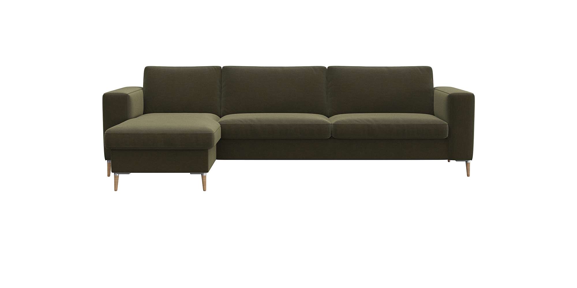 FLEXLUX Ecksofa "Fiore, Sitzaufbau mit hochwertigem Kaltschaum für mehr Sitzkomfort" breite Armlehnen, L-Form, Füße Alu+ Eiche