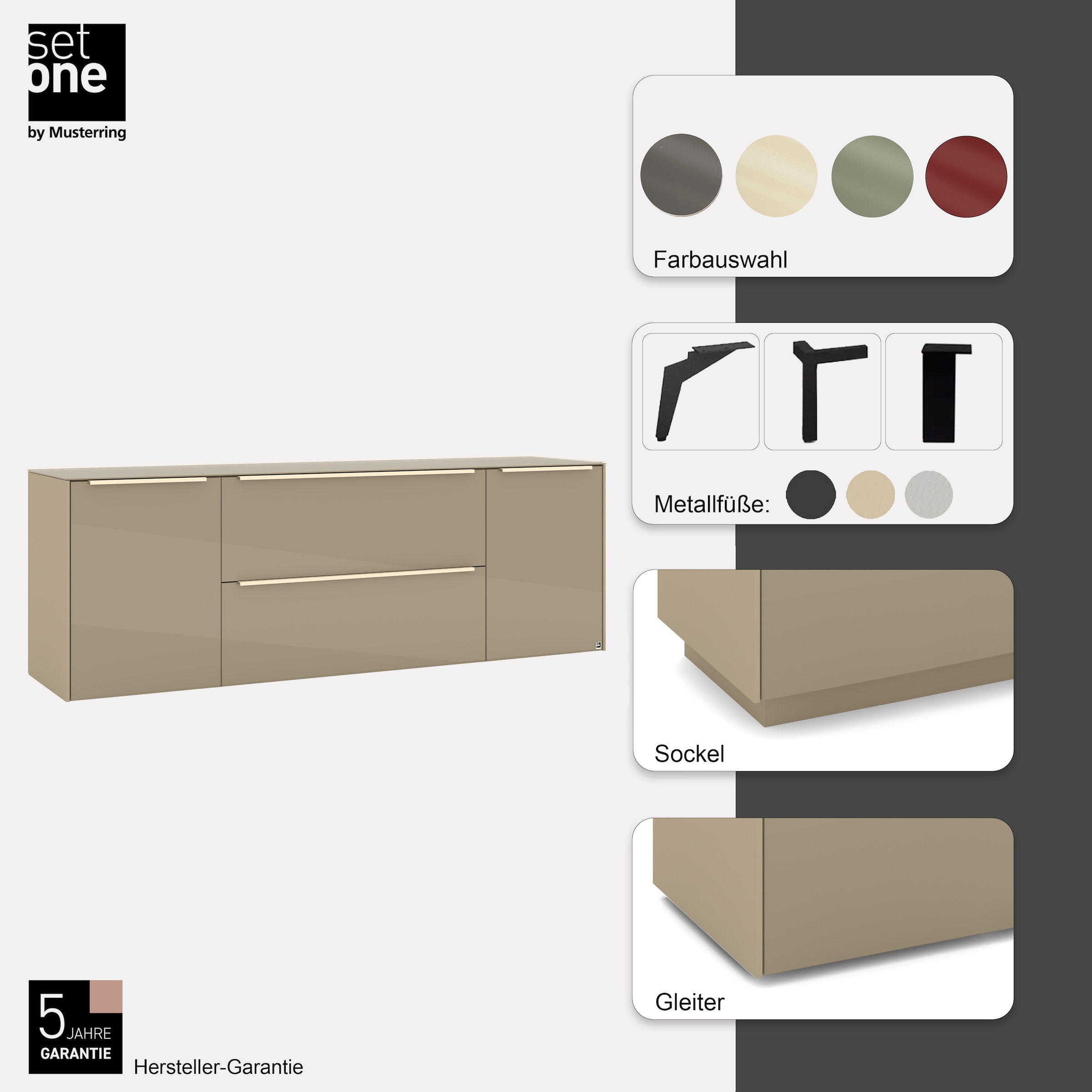 set one by Musterring Lowboard »Reno« 1 Stk. tlg. Mit Gleitern und in verschiedenen Farben erhältlich
