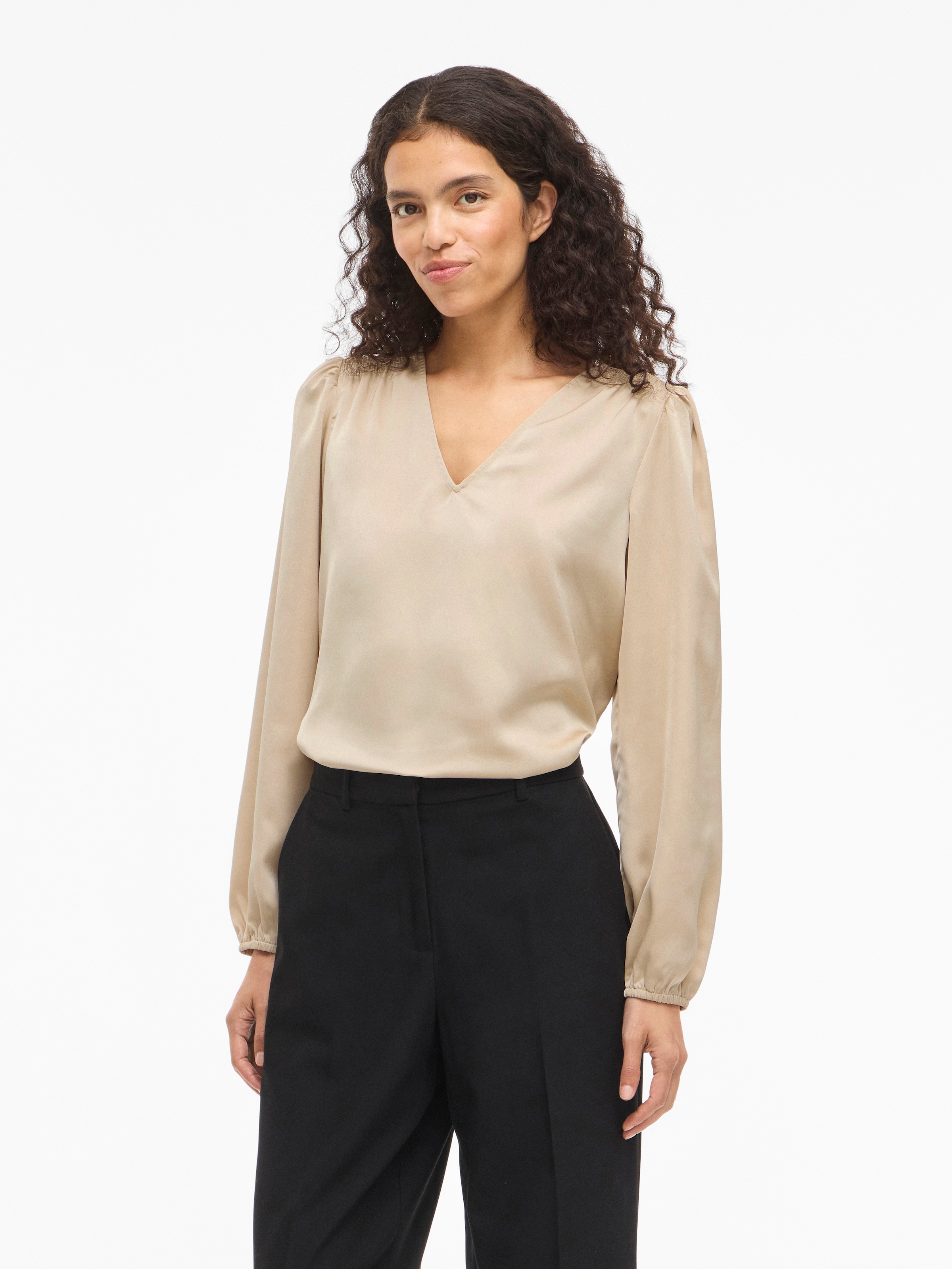 Vila Langarmshirt "VIELLETTE L/S SMOCK SATIN TOP - NOOS" günstig online kaufen