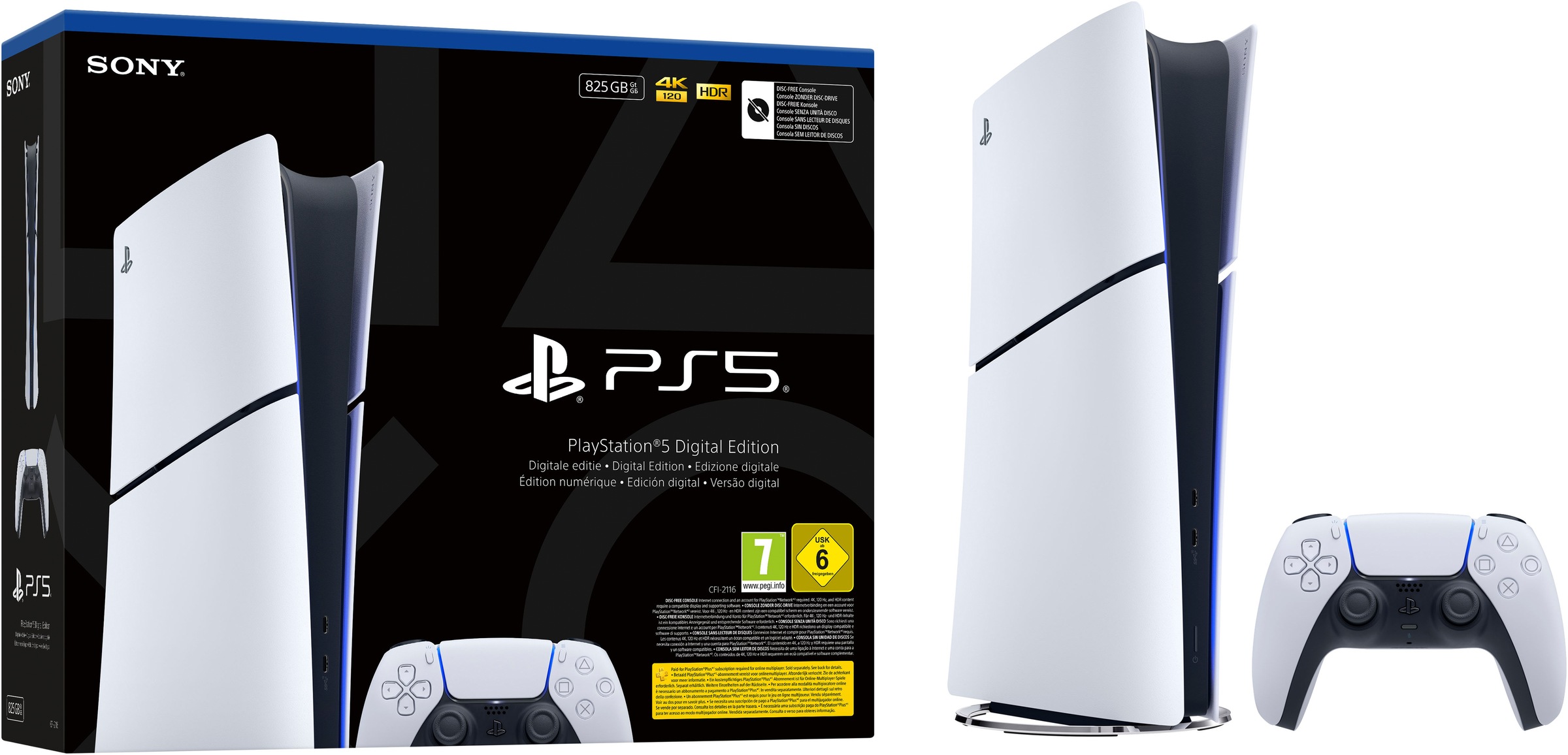 PLAYSTATION 5 Spielekonsole "Digital Edition (Slim)", B:21,6cm H:35,8cm T:9,6cmweiß, schwarz, Spielekonsolen
