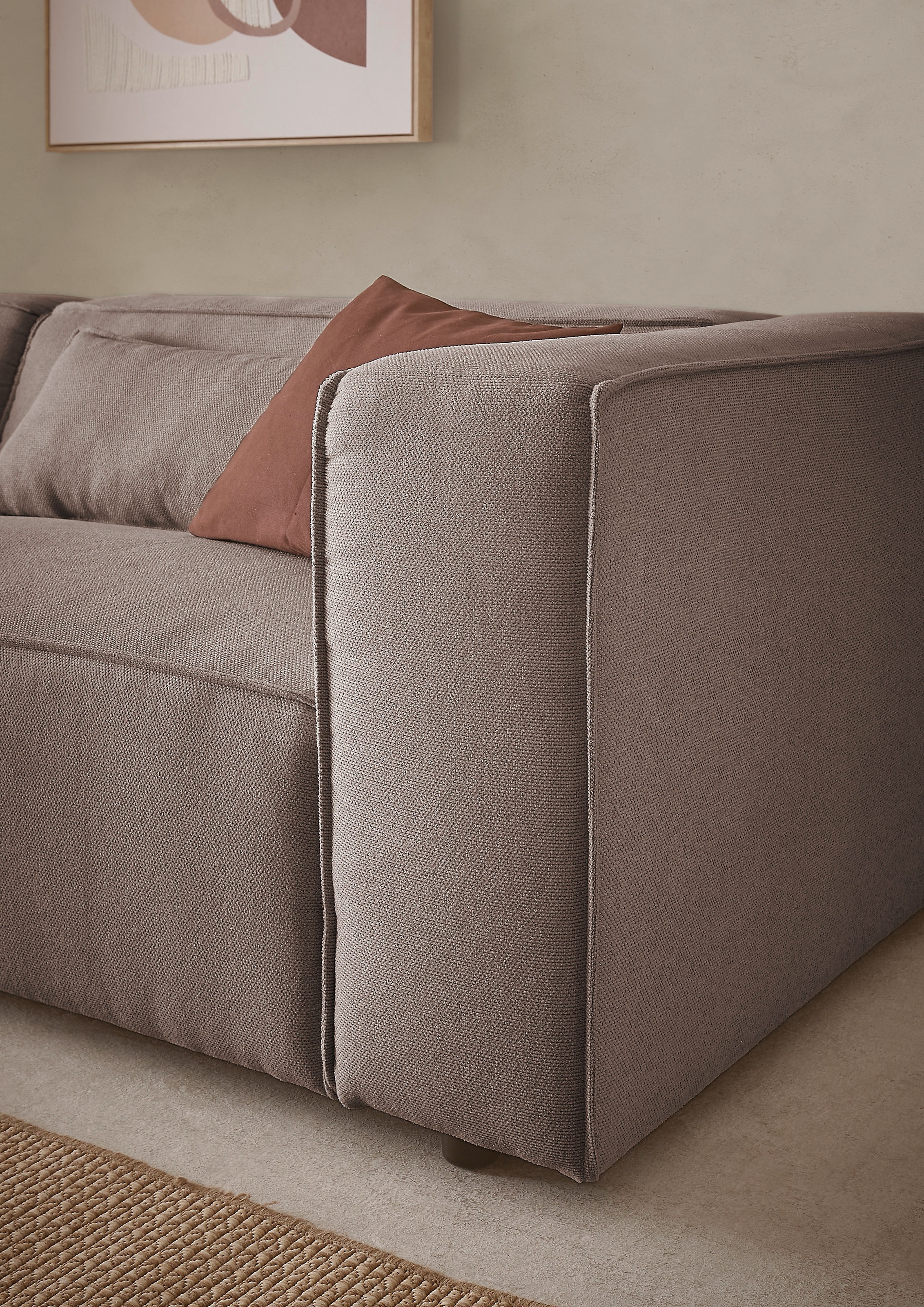 LeGer Home by Lena Gercke 3-Sitzer »PIARA, Couch mit Kedernaht, Sofa in Cord oder Leinenoptik«, schwarze Füße, bequemer Sitzkomfort