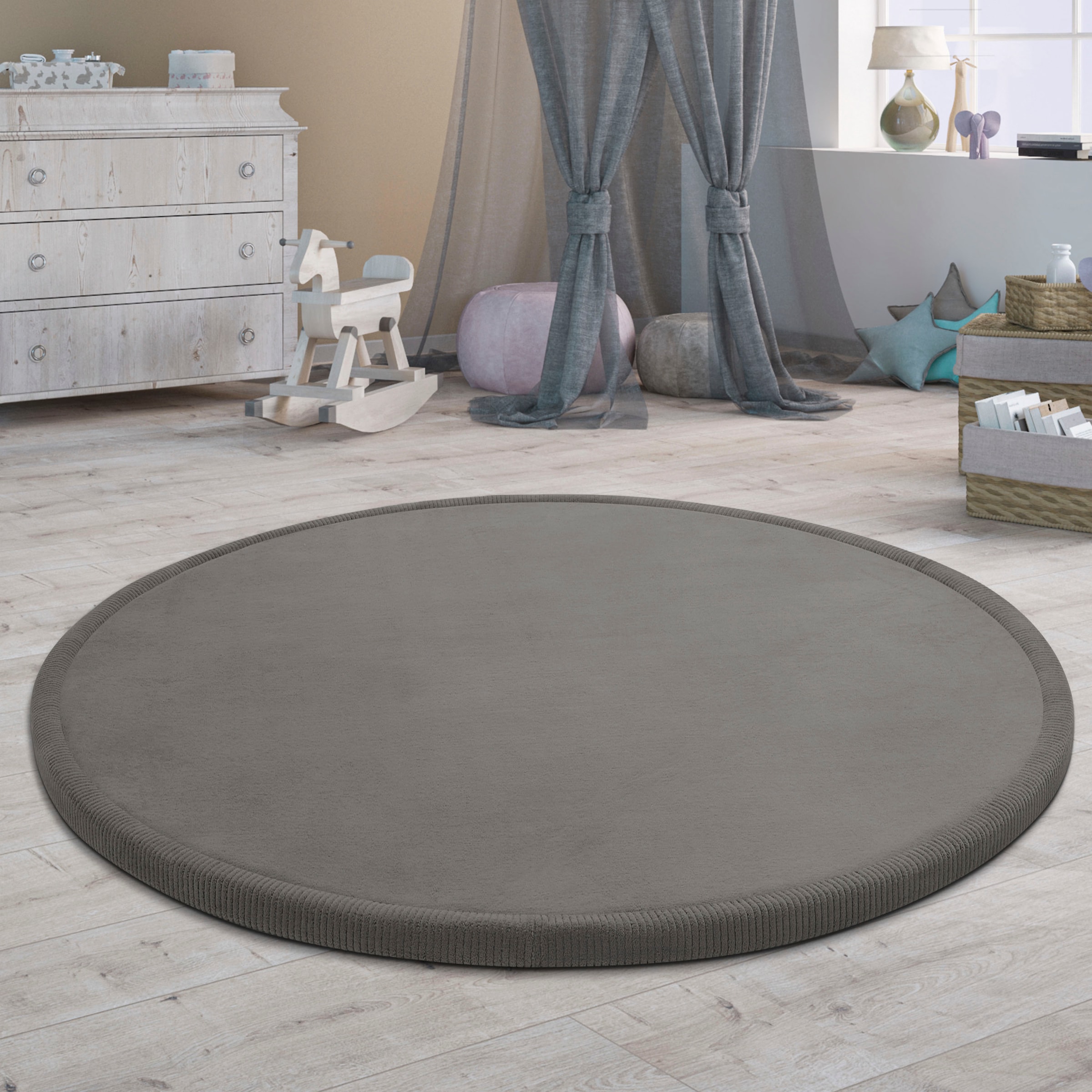 Paco Home Teppich »Tatami 475«, rund, 24 mm Höhe, Kurzflor, Uni Farben, mit Memory Foam, waschbar