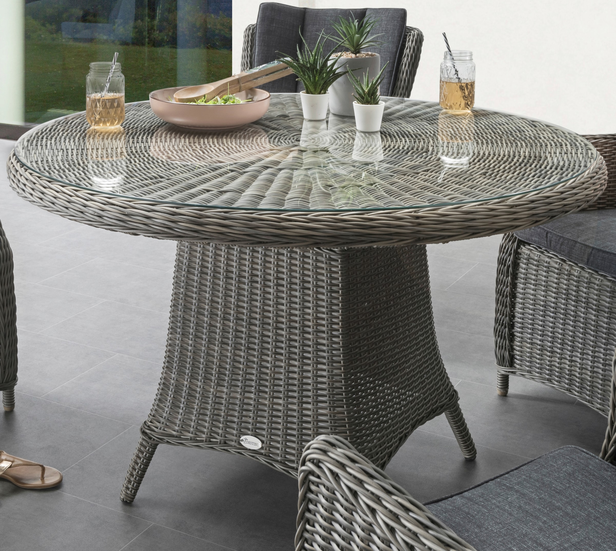 Destiny Garten-Essgruppe »PALMA LUNA«, (9 tlg., 4x Hochlehner, 1x Tisch, inkl. Auflagen), Aluminium, Polyrattan