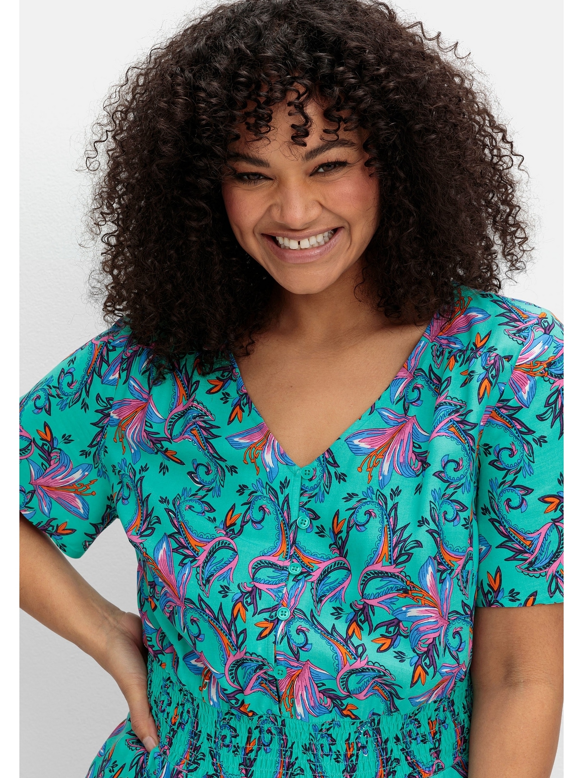 sheego by Joe Browns Maxikleid »Große Größen«, mit Blumendruck und Taillen-Smokbund